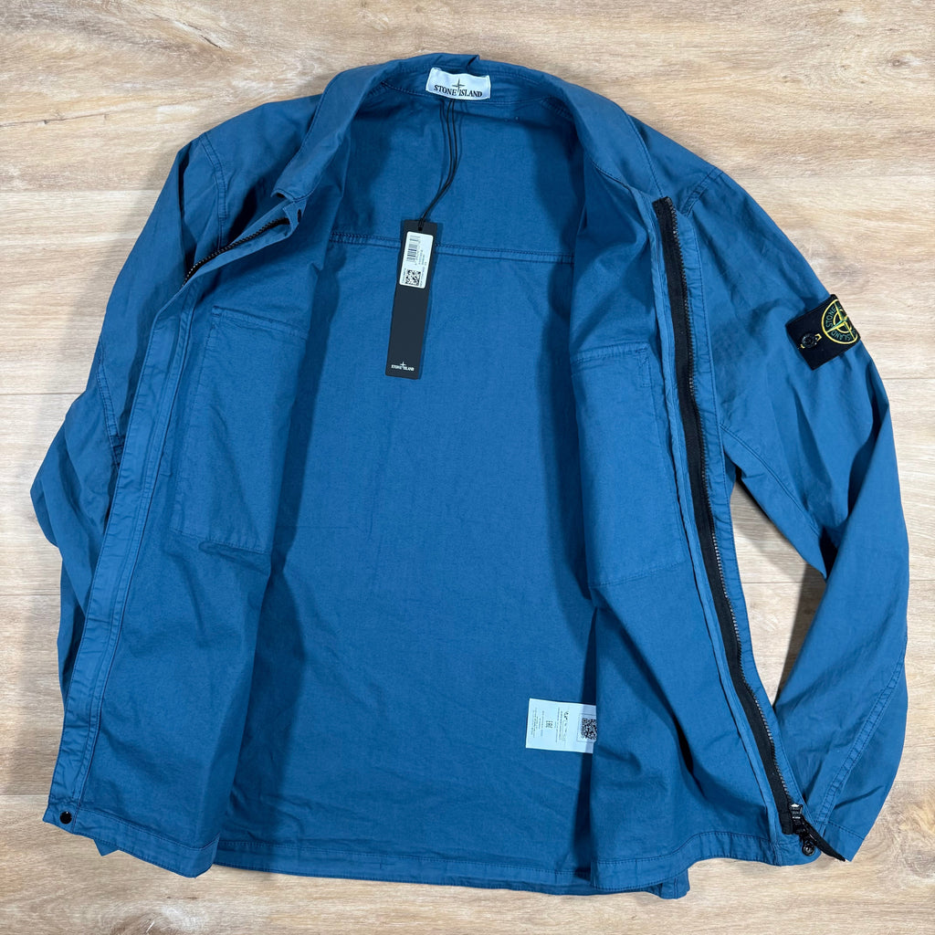 Stone Island Supima Twill Stretch-TC Overshirt in Avio Blue