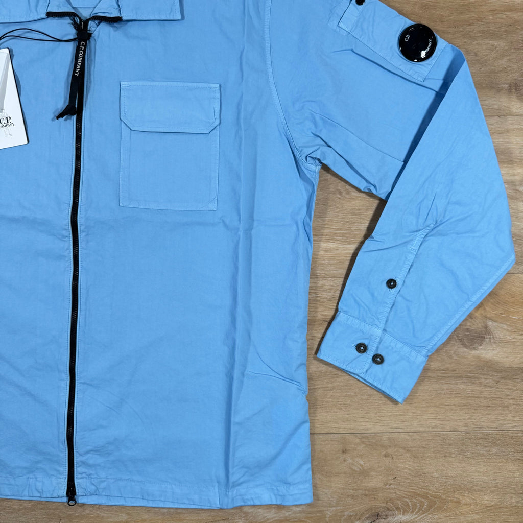 CP Company Organic Gabardine Lens Overshirt in Cerulean - Light Blue