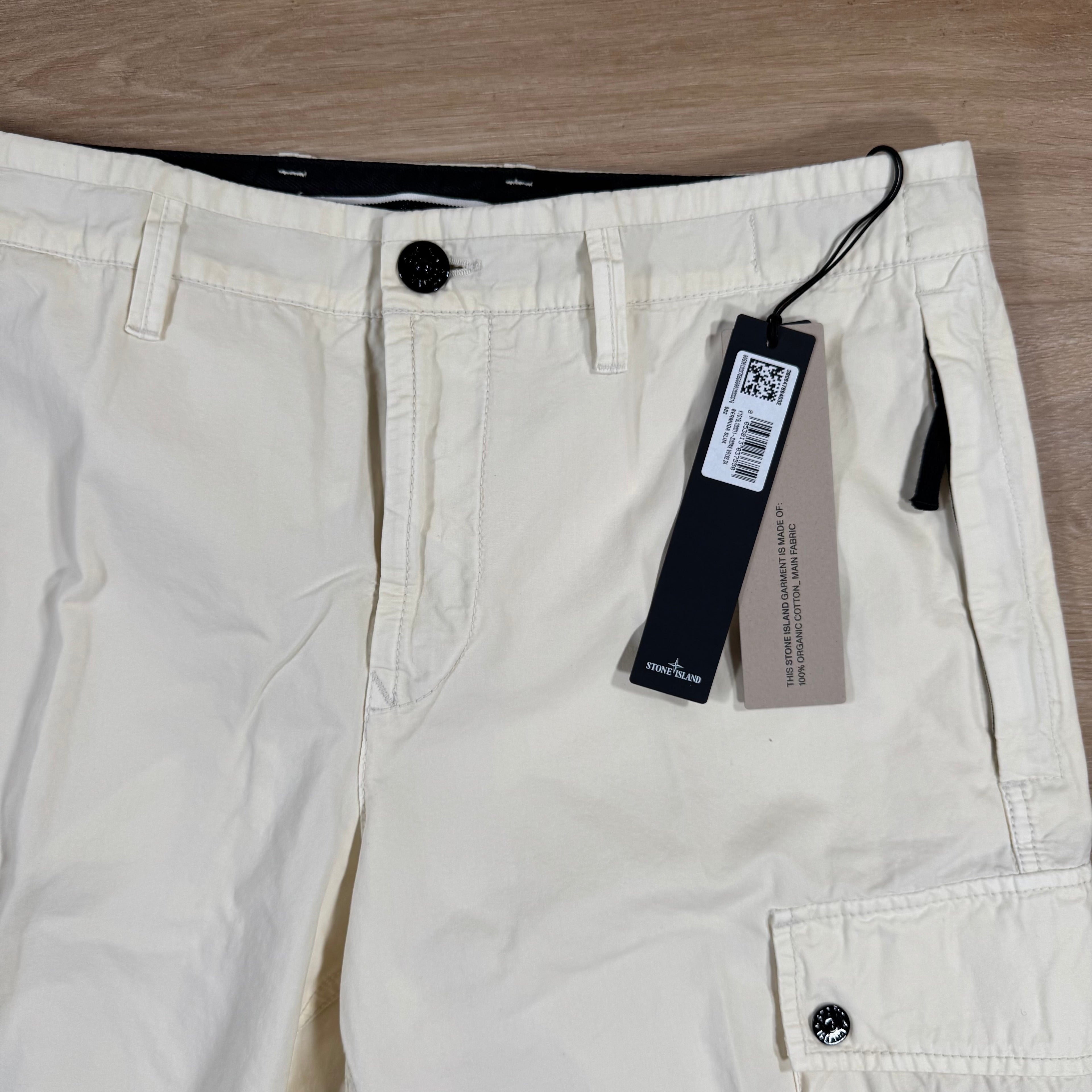 Stone Island Brushed Cotton Cargo Bermuda Shorts in Ivory