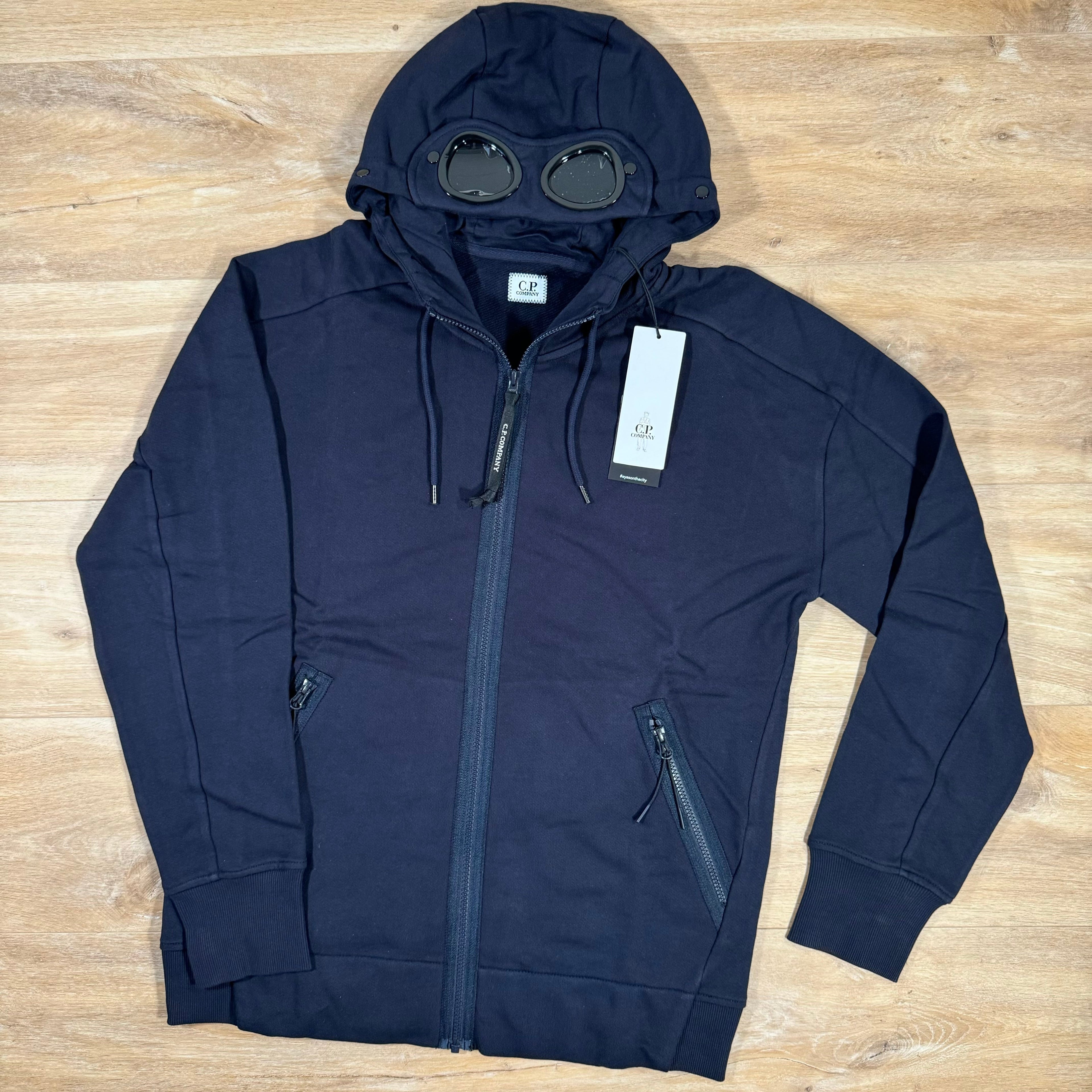 CP Company Diagonal Raised Fleece Goggle Hoodie in Navy