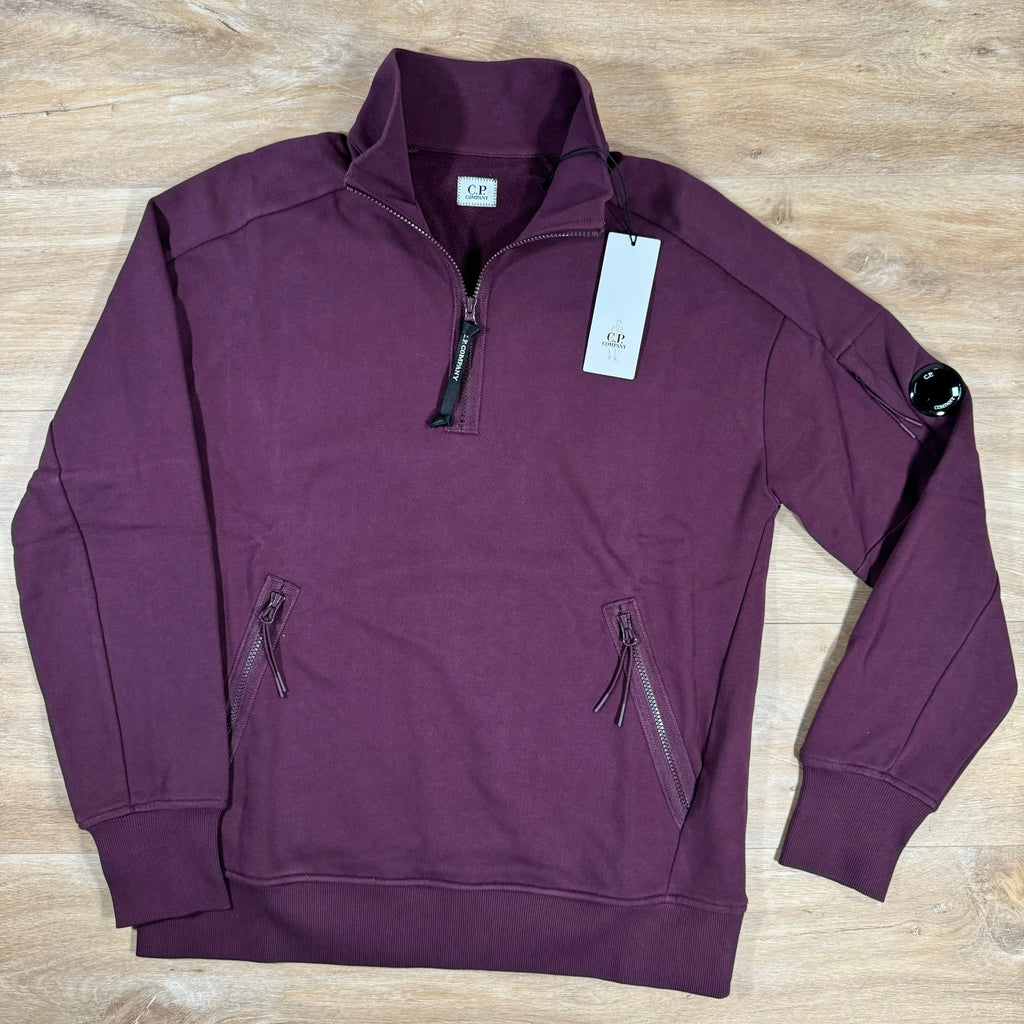 CP Company Diagonal Raised Half-Zipped Lens Sweatshirt in Potent Purple