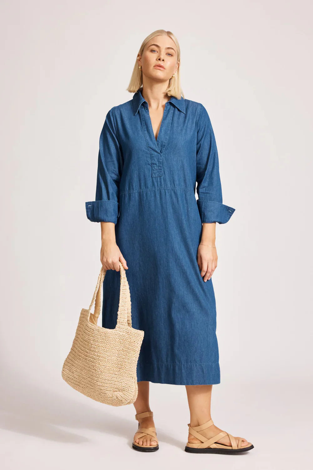 Melenia Denim Collared Dress / Indigo