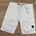 CP Company Stretch Sateen Lens Cargo Shorts in Gauze White