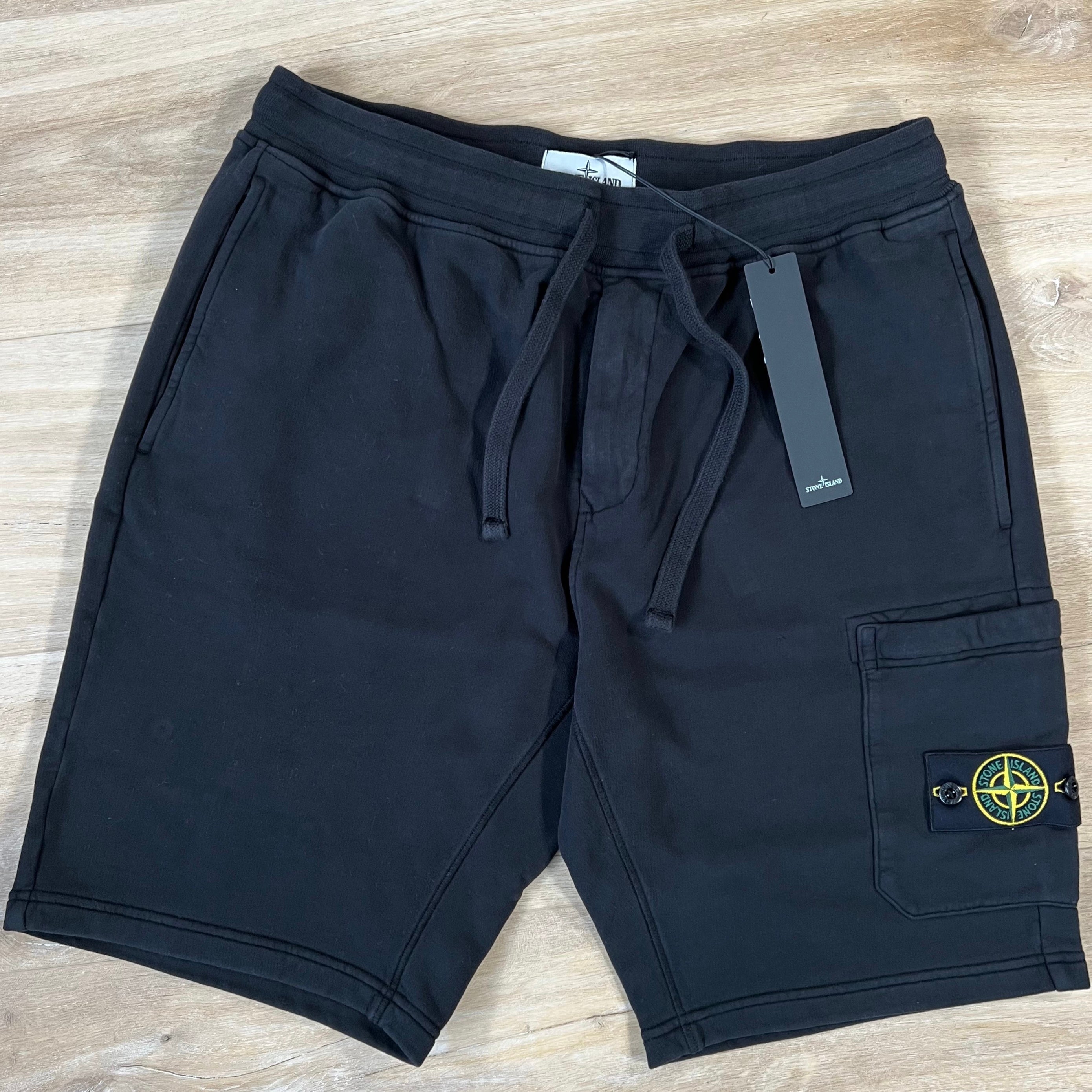 Stone Island Organic Cotton Fleece Shorts in Black
