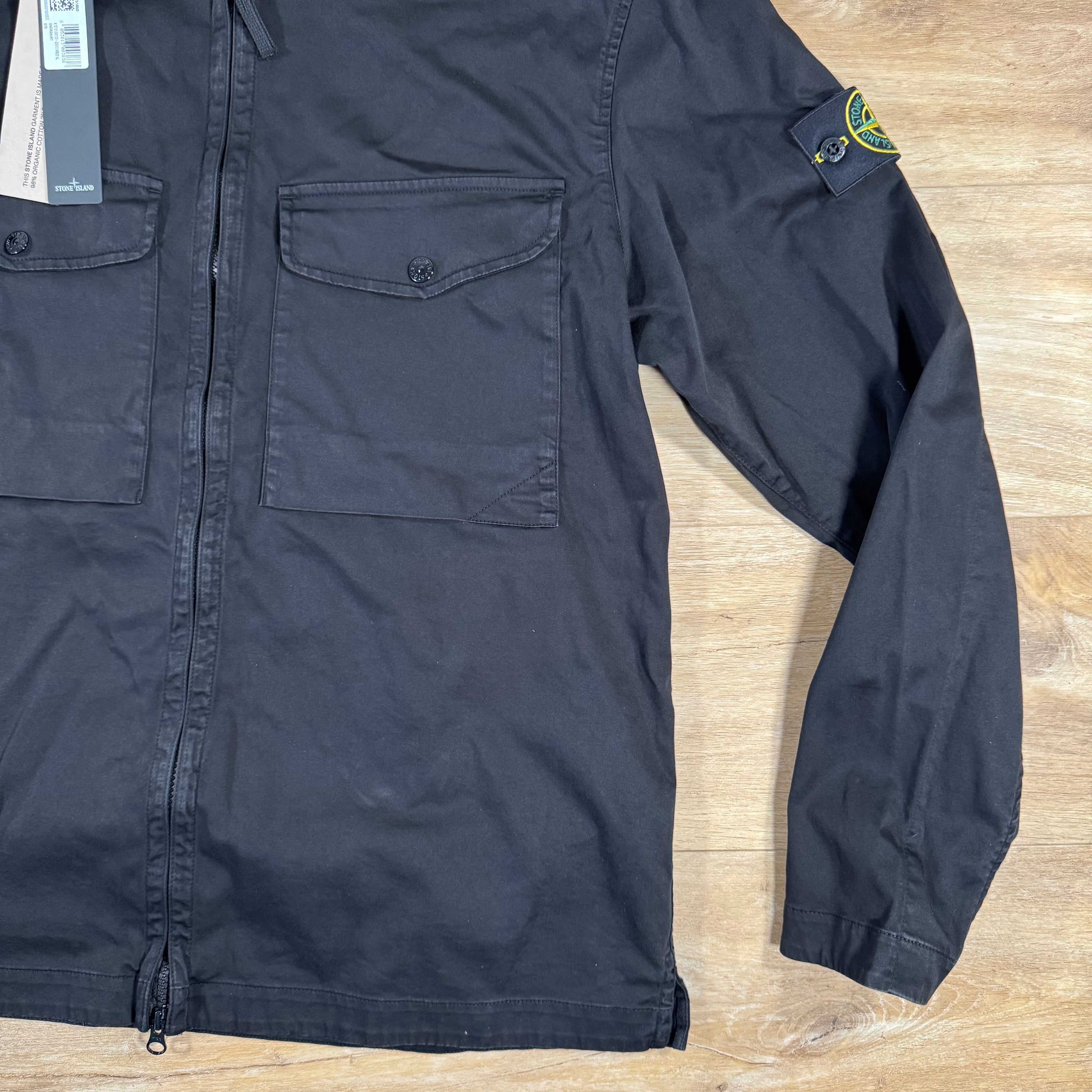 Stone Island Organic Stretch Cotton Overshirt in Black