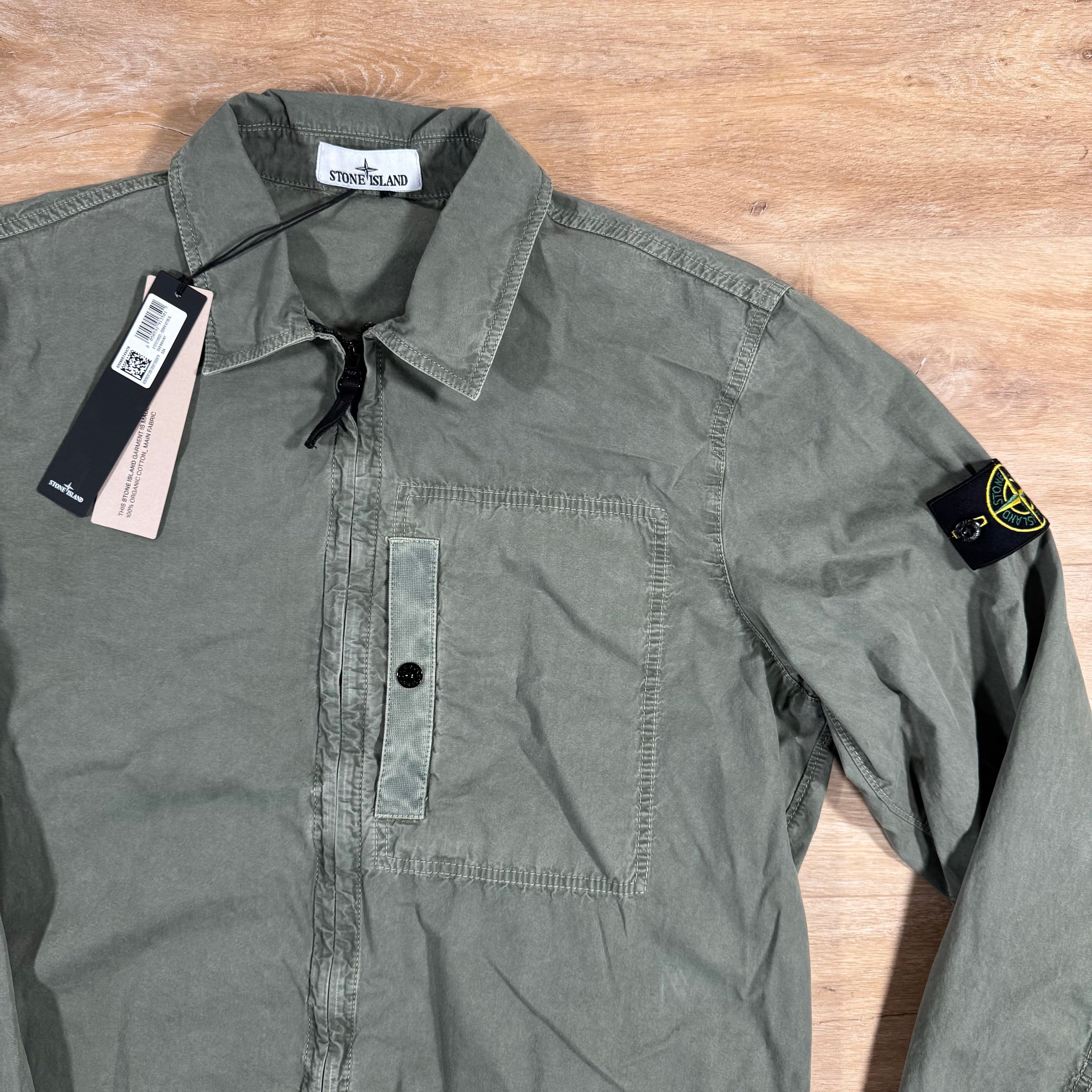 Stone Island Brushed Canvas Old Treatment Overshirt in Musk Green