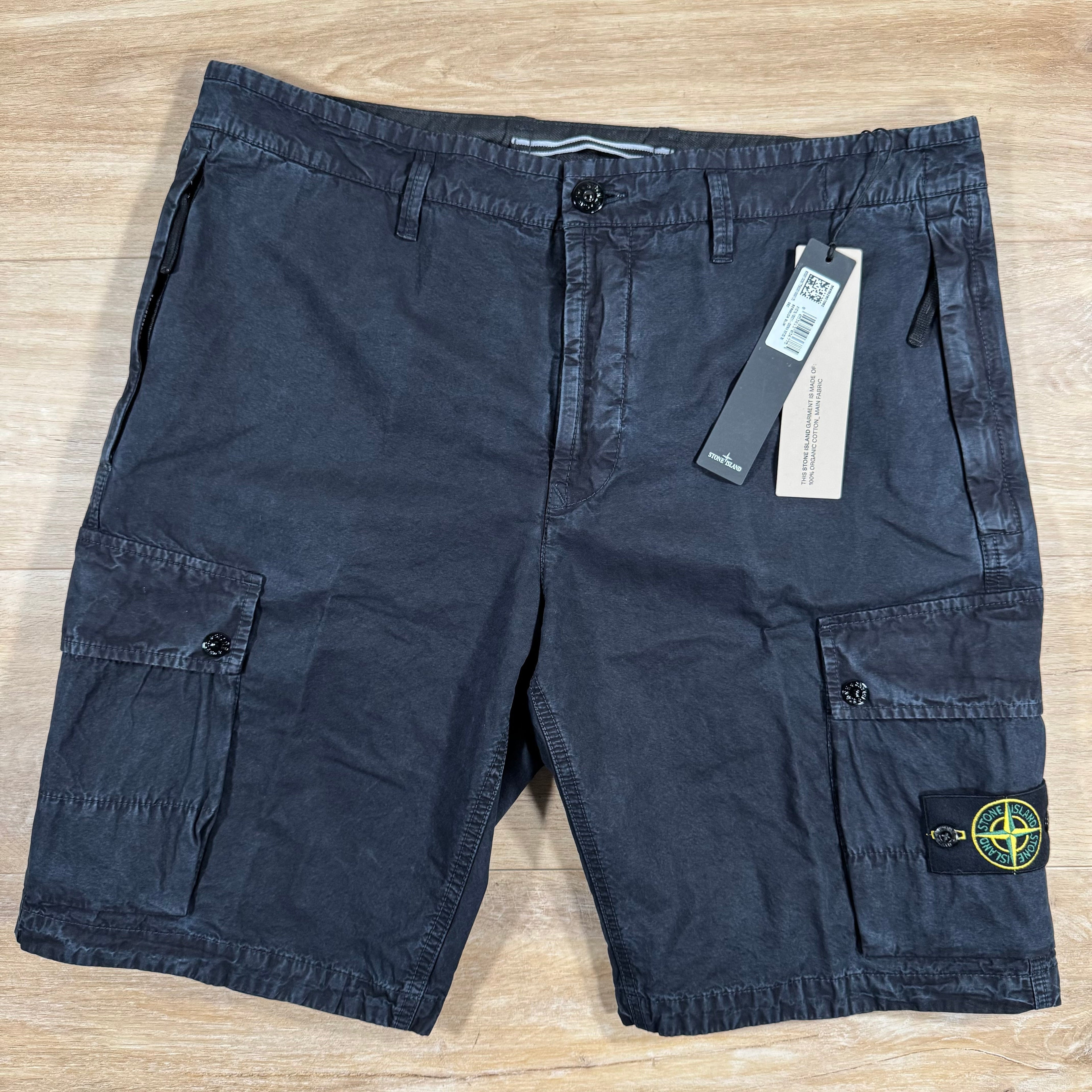 Stone Island Brushed Cotton Cargo Bermuda Shorts in Navy