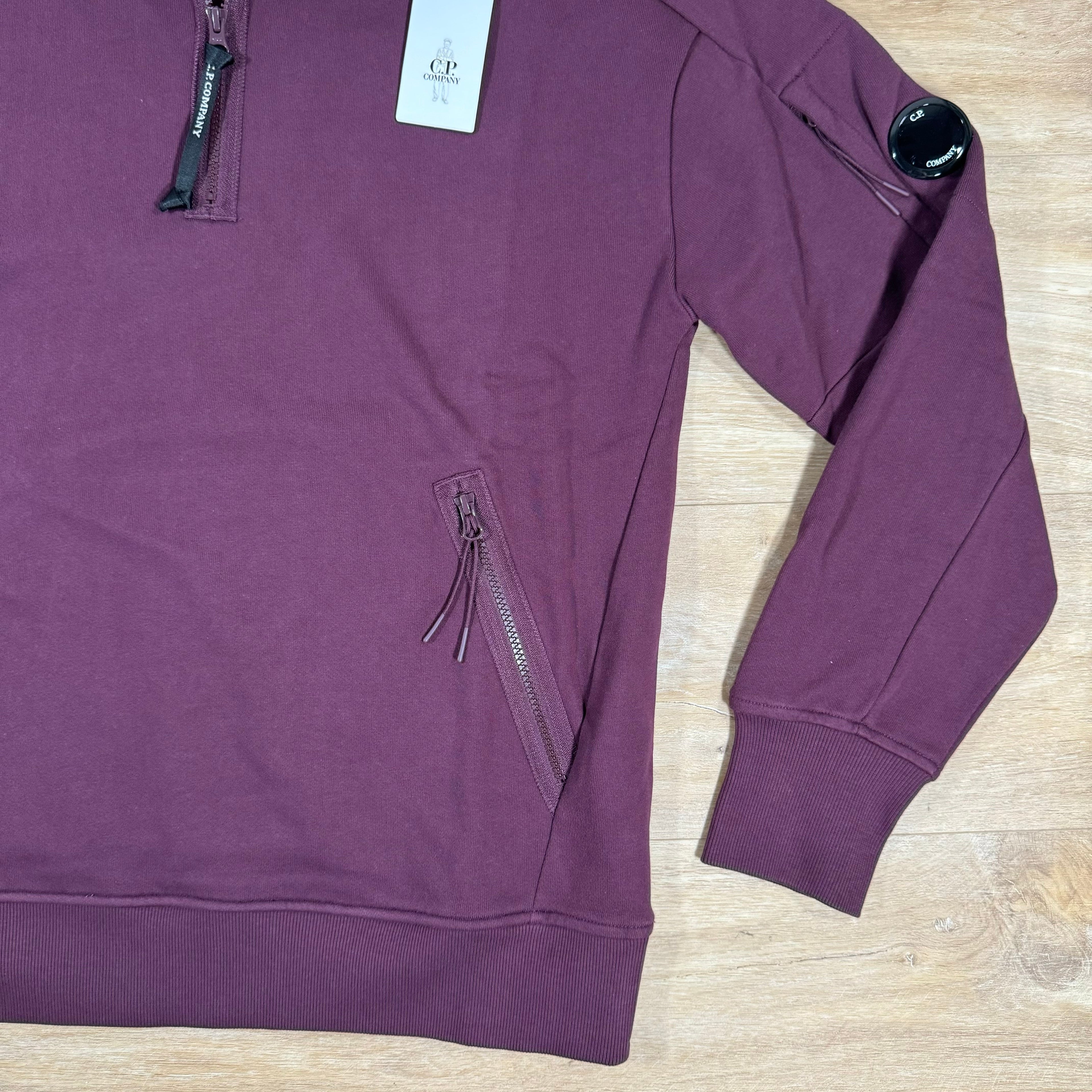 CP Company Diagonal Raised Half-Zipped Lens Sweatshirt in Potent Purple