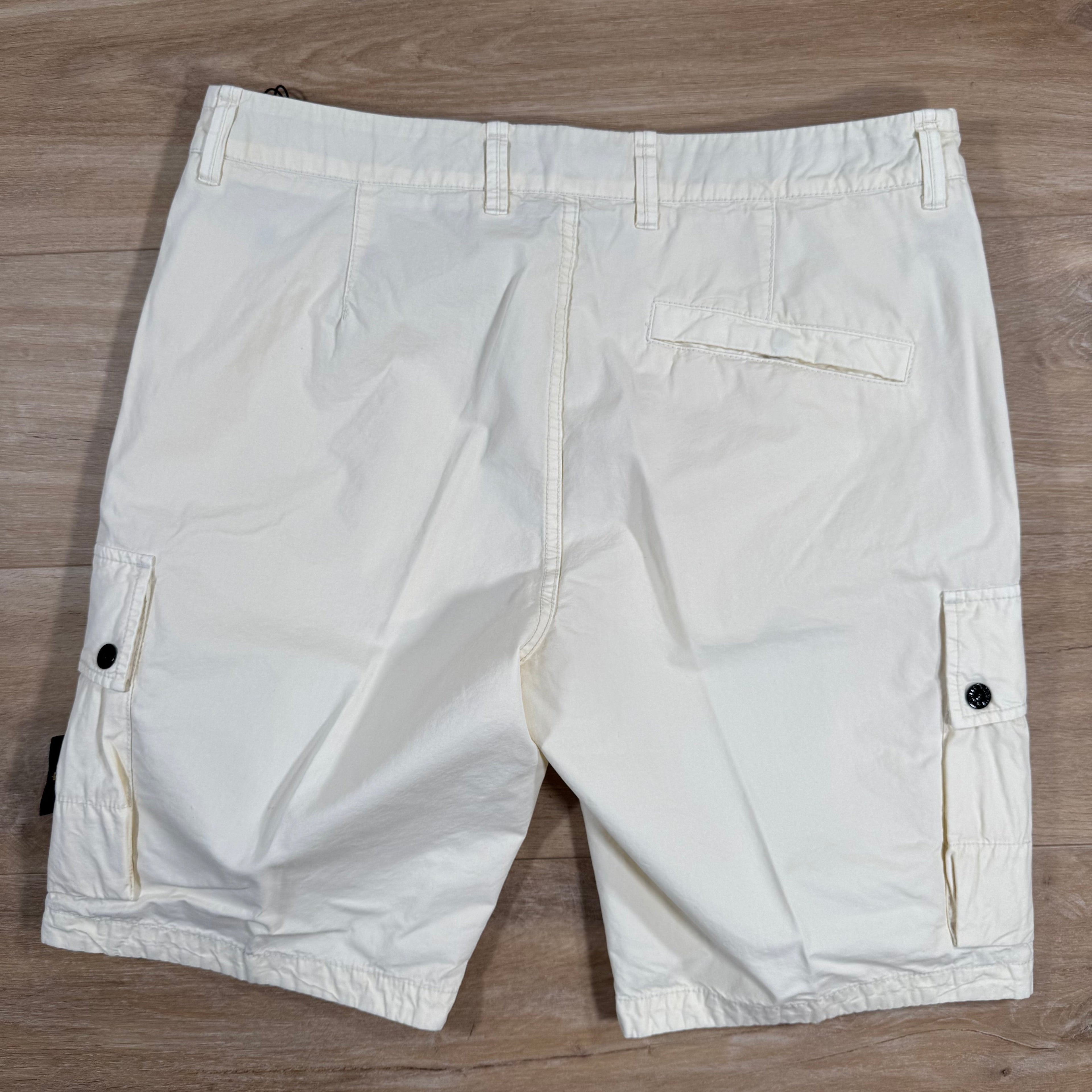 Stone Island Brushed Cotton Cargo Bermuda Shorts in Ivory