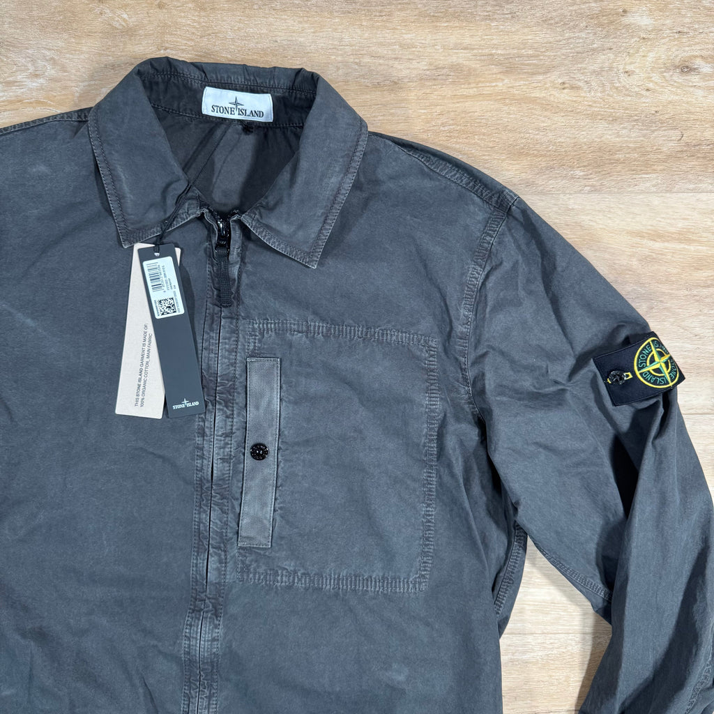 Stone Island Brushed Canvas Old Treatment Overshirt in Charcoal Grey