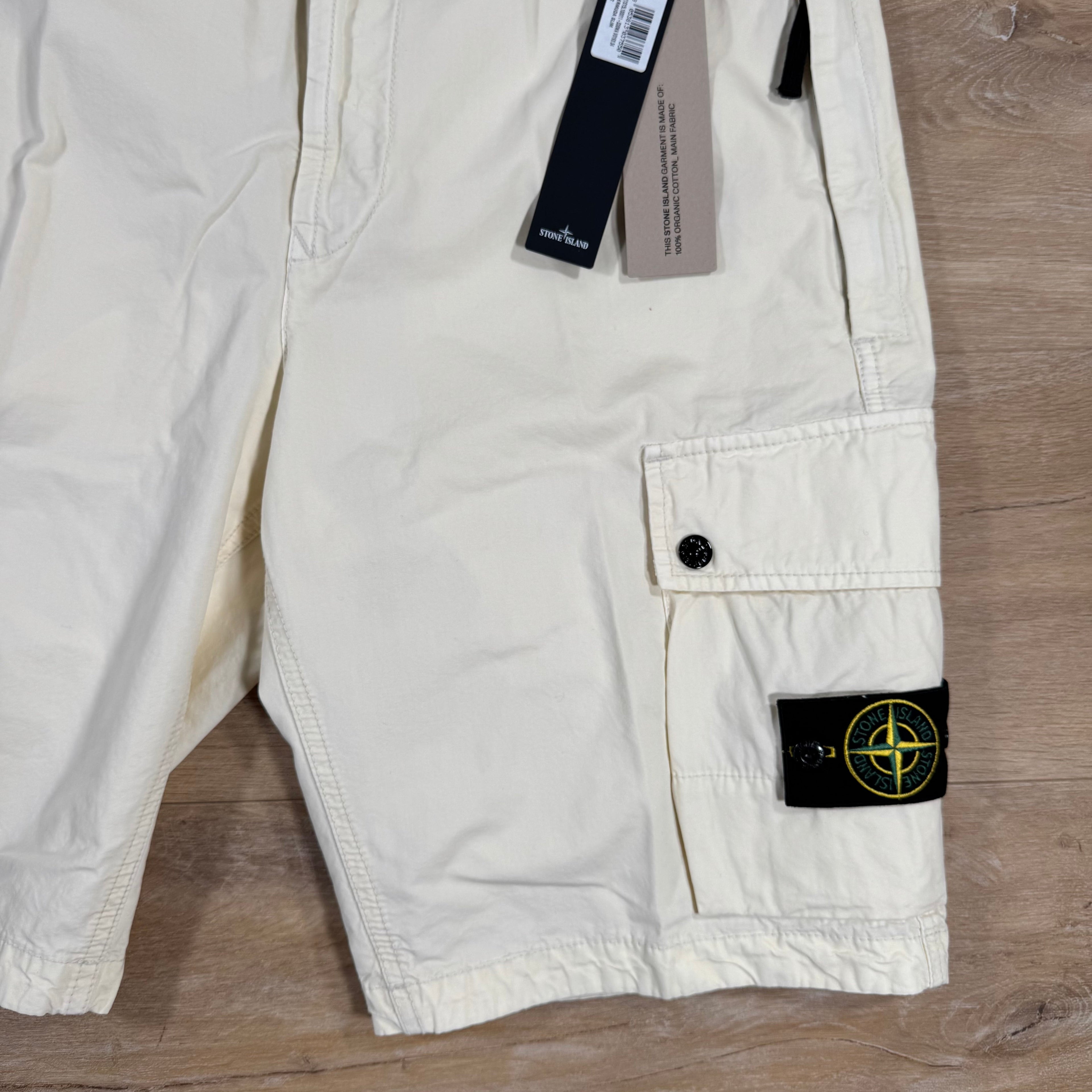 Stone Island Brushed Cotton Cargo Bermuda Shorts in Ivory