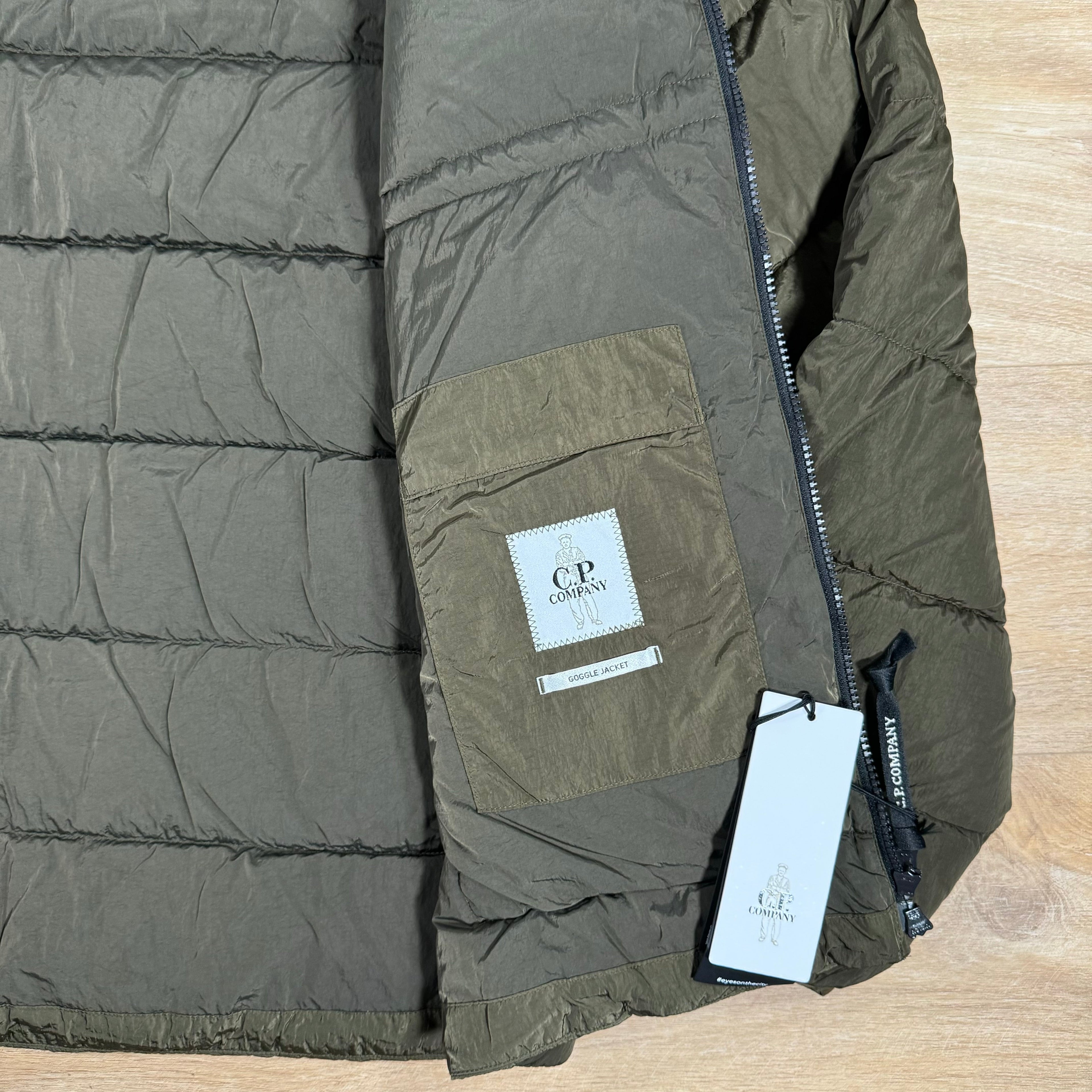 CP Company Chrome-R Goggle Down Jacket in Ivy Green