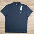 CP Company Stretch Piquet Striped Collar Polo Shirt in Black Sand