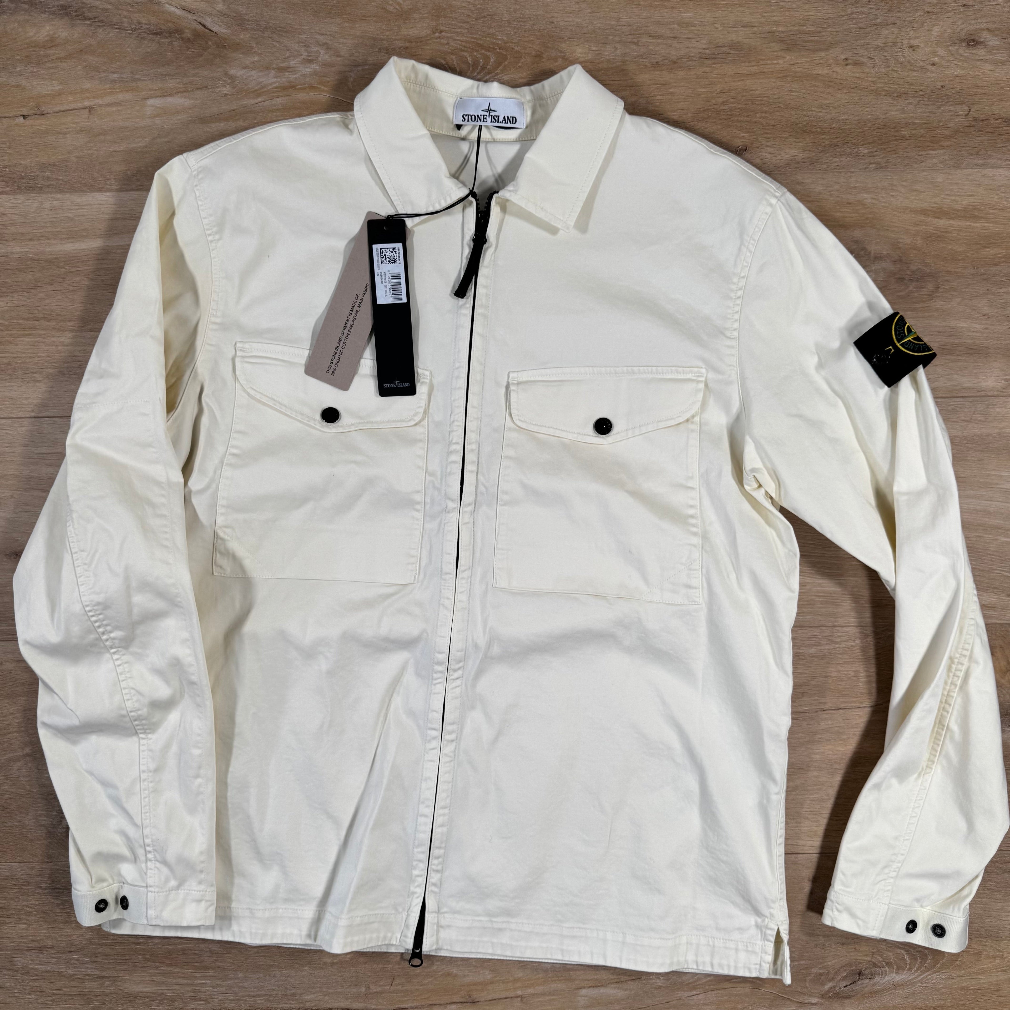 Stone Island Organic Stretch Cotton Overshirt in Ivory