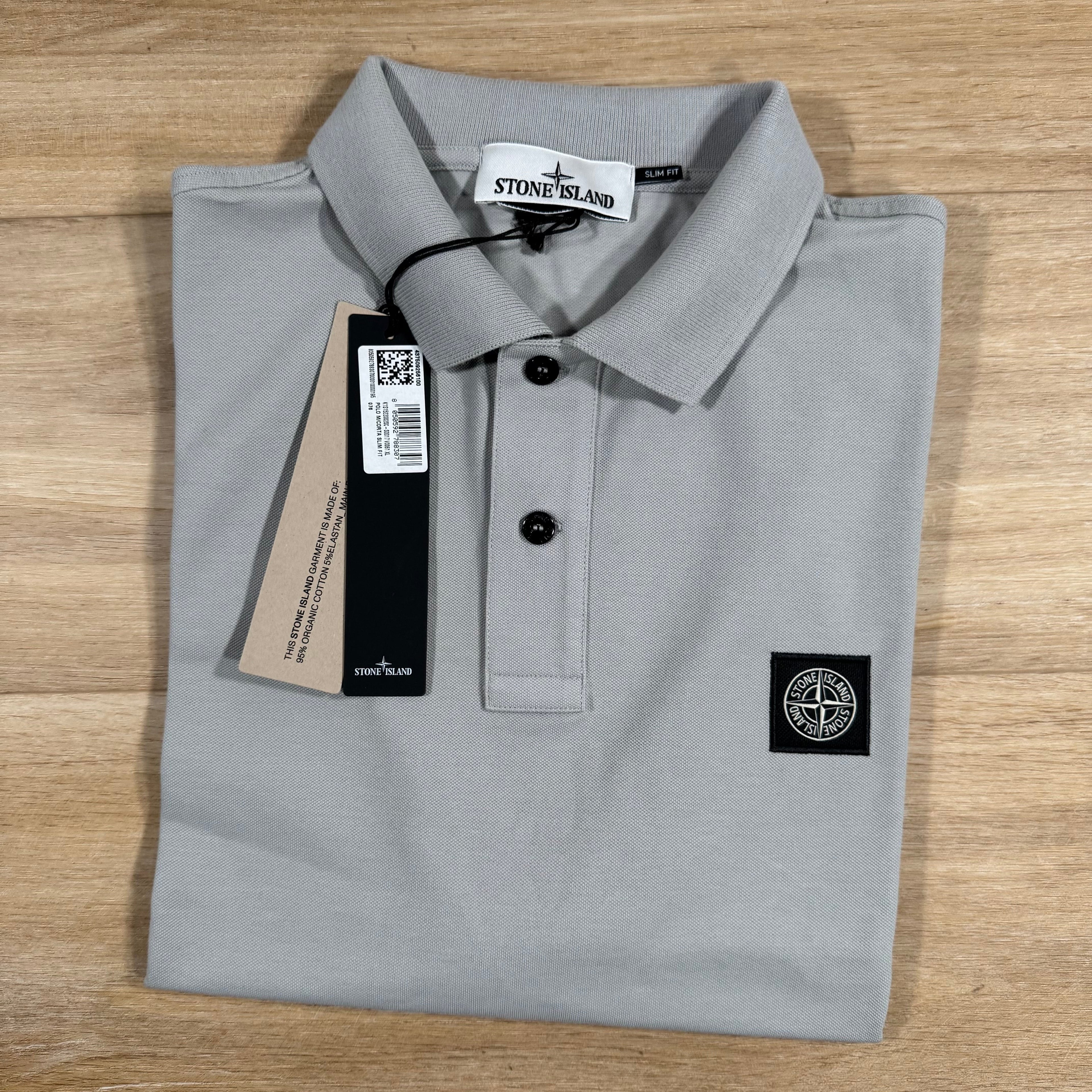 Stone Island Organic Cotton Pique Polo Shirt in Pearl Grey