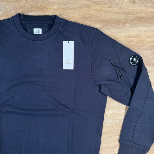 CP Company Diagonal Raised Fleece Crewneck Lens Sweatshirt in Navy
