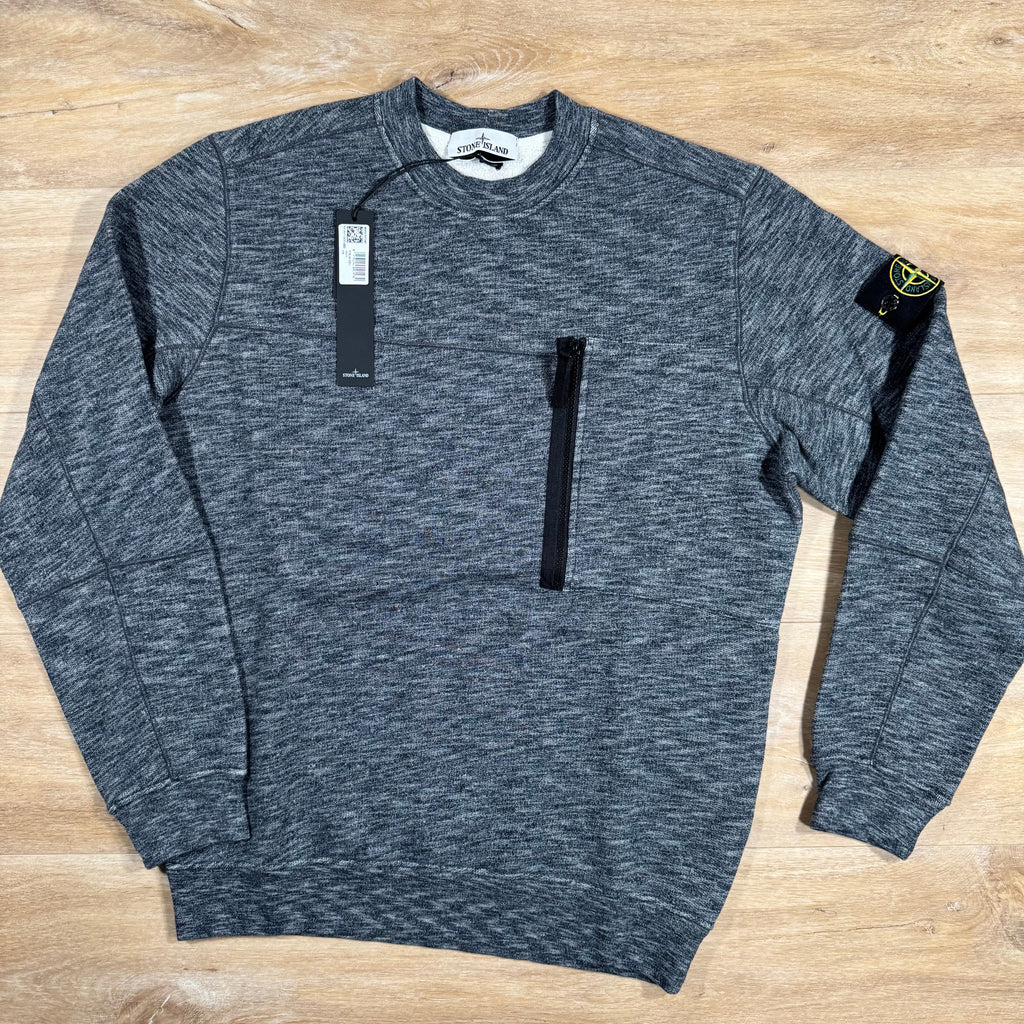 Stone Island Mouline Cotton Zip Pocket Sweatshirt in Lead Grey