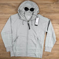 CP Company Diagonal Raised Fleece Goggle Hoodie in Blue Fox - Grey