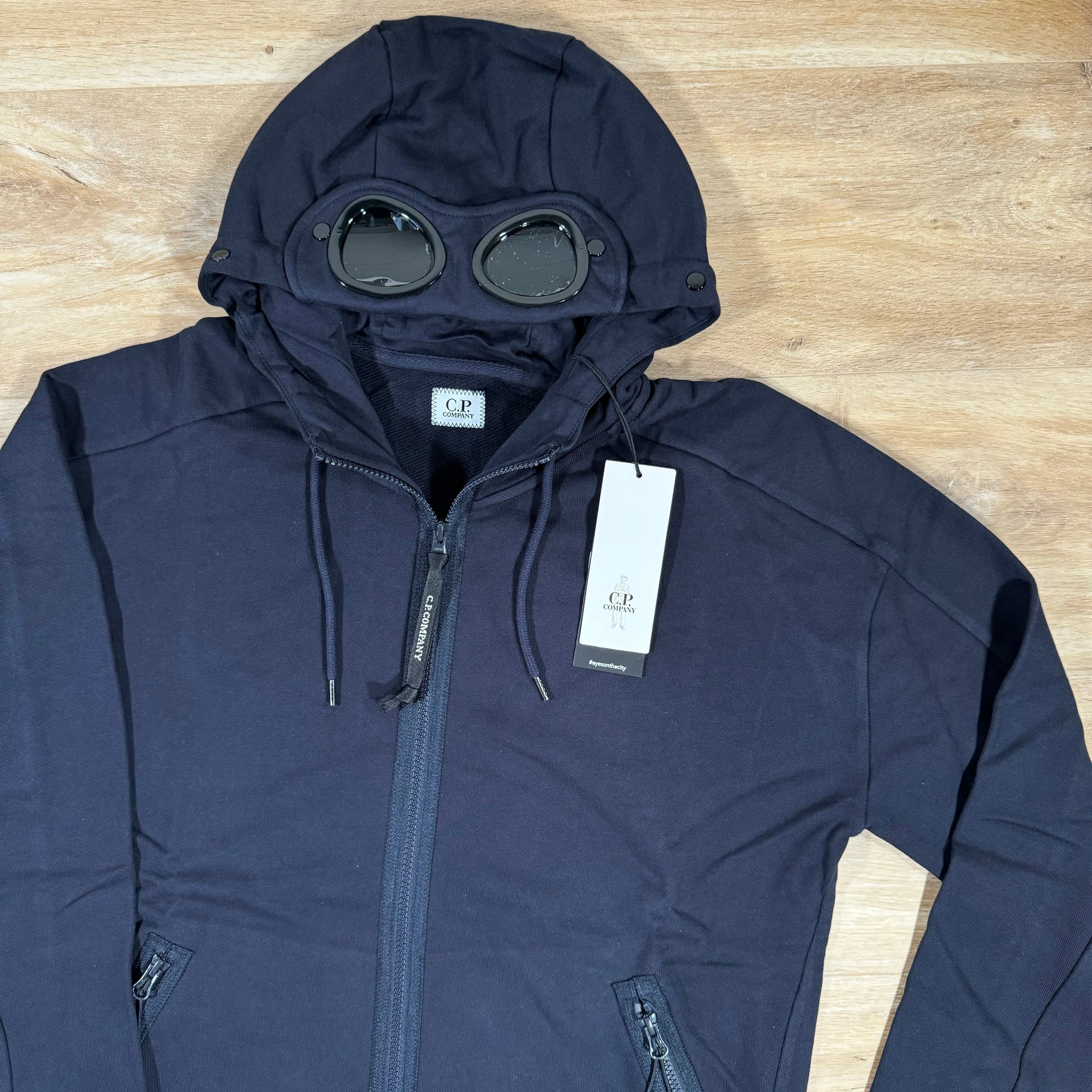 CP Company Diagonal Raised Fleece Goggle Hoodie in Navy