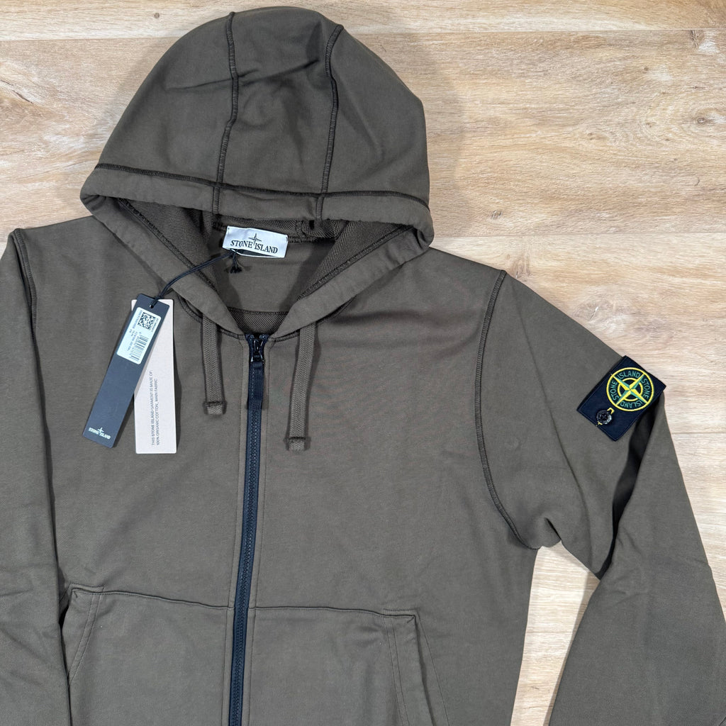 Stone Island Organic Cotton Fleece Zip Hoodie in Military Green