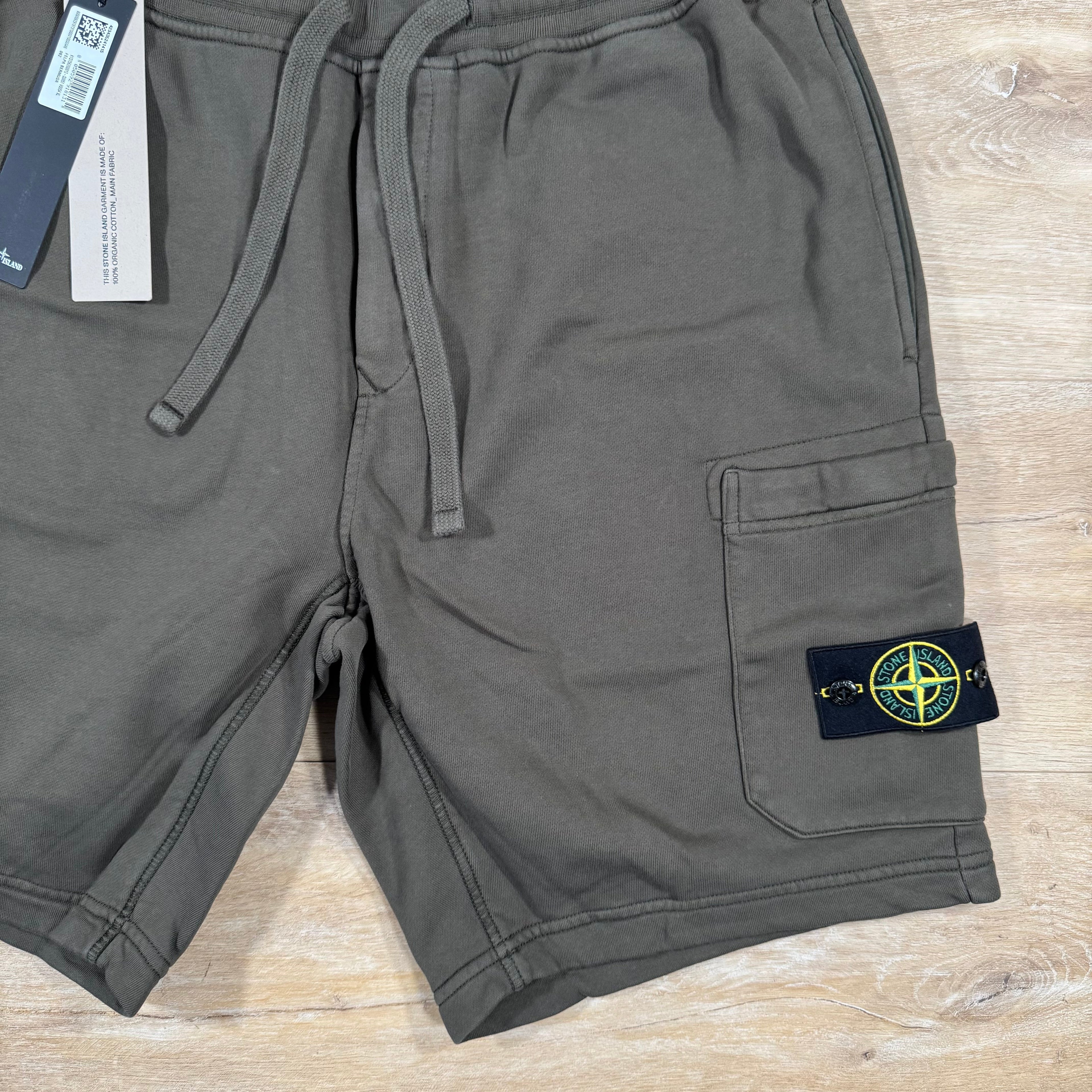 Stone Island Organic Cotton Fleece Shorts in Military Green