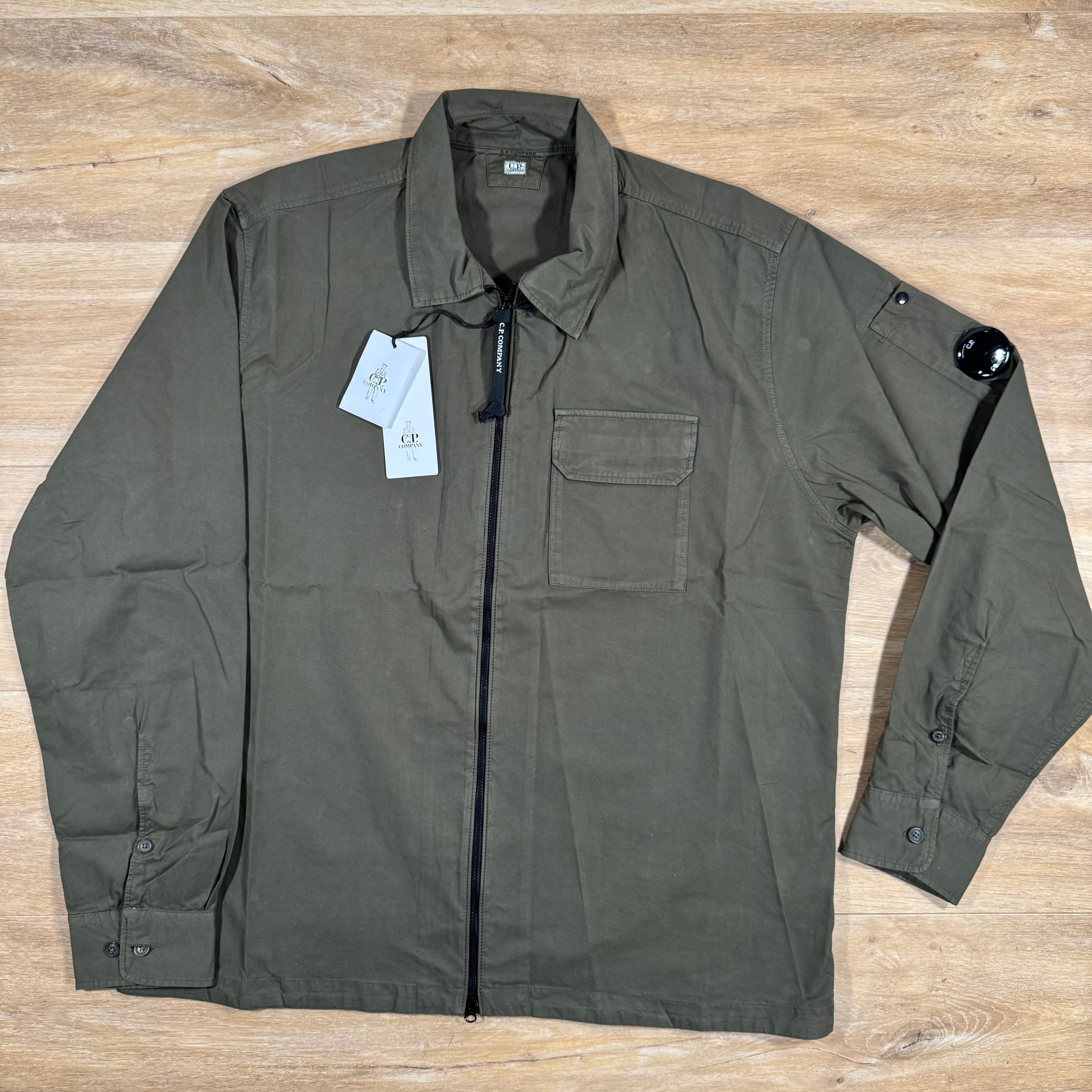 CP Company Organic Gabardine Lens Overshirt in Ivy Green