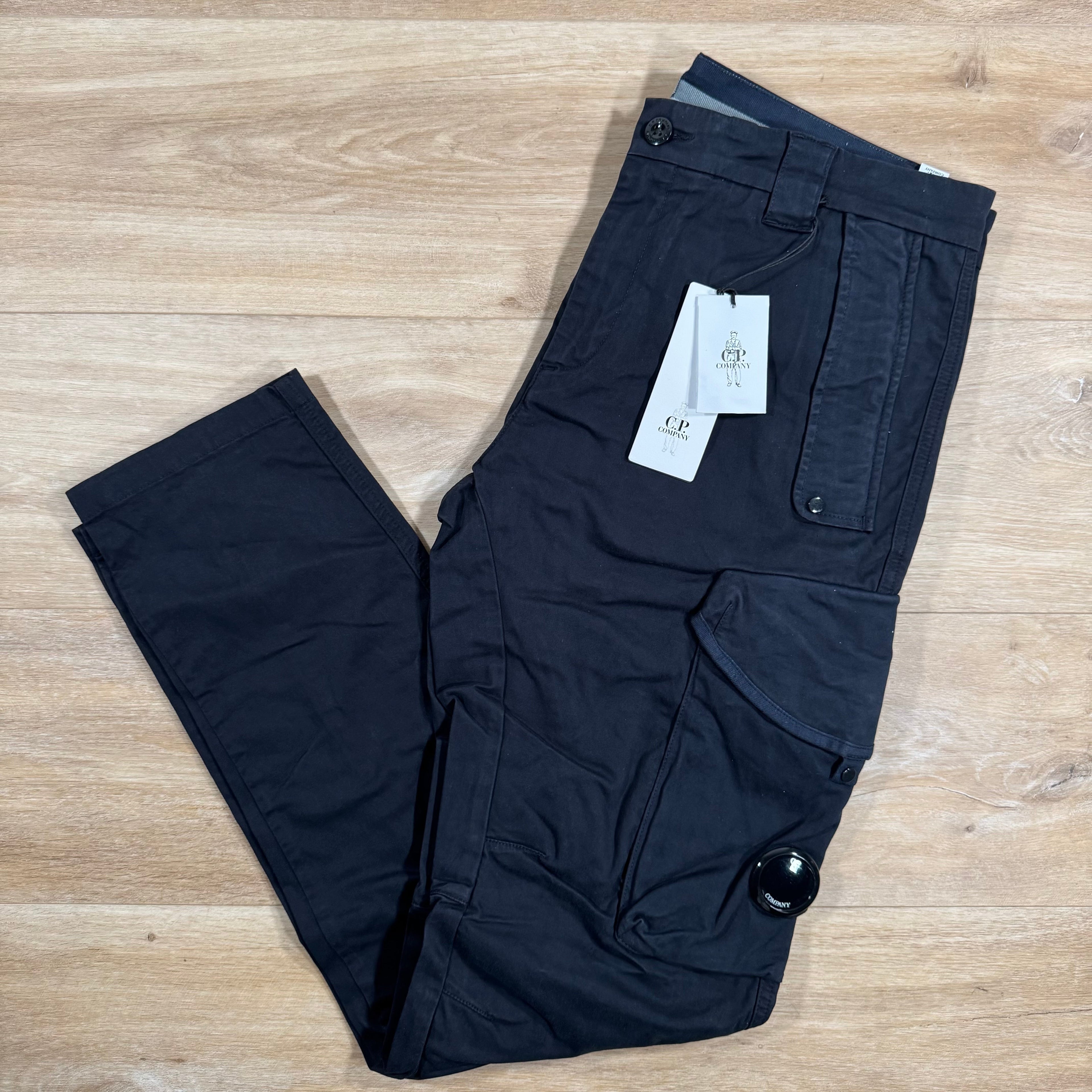 CP Company Stretch Sateen Utility Cargo Lens Pants in Navy