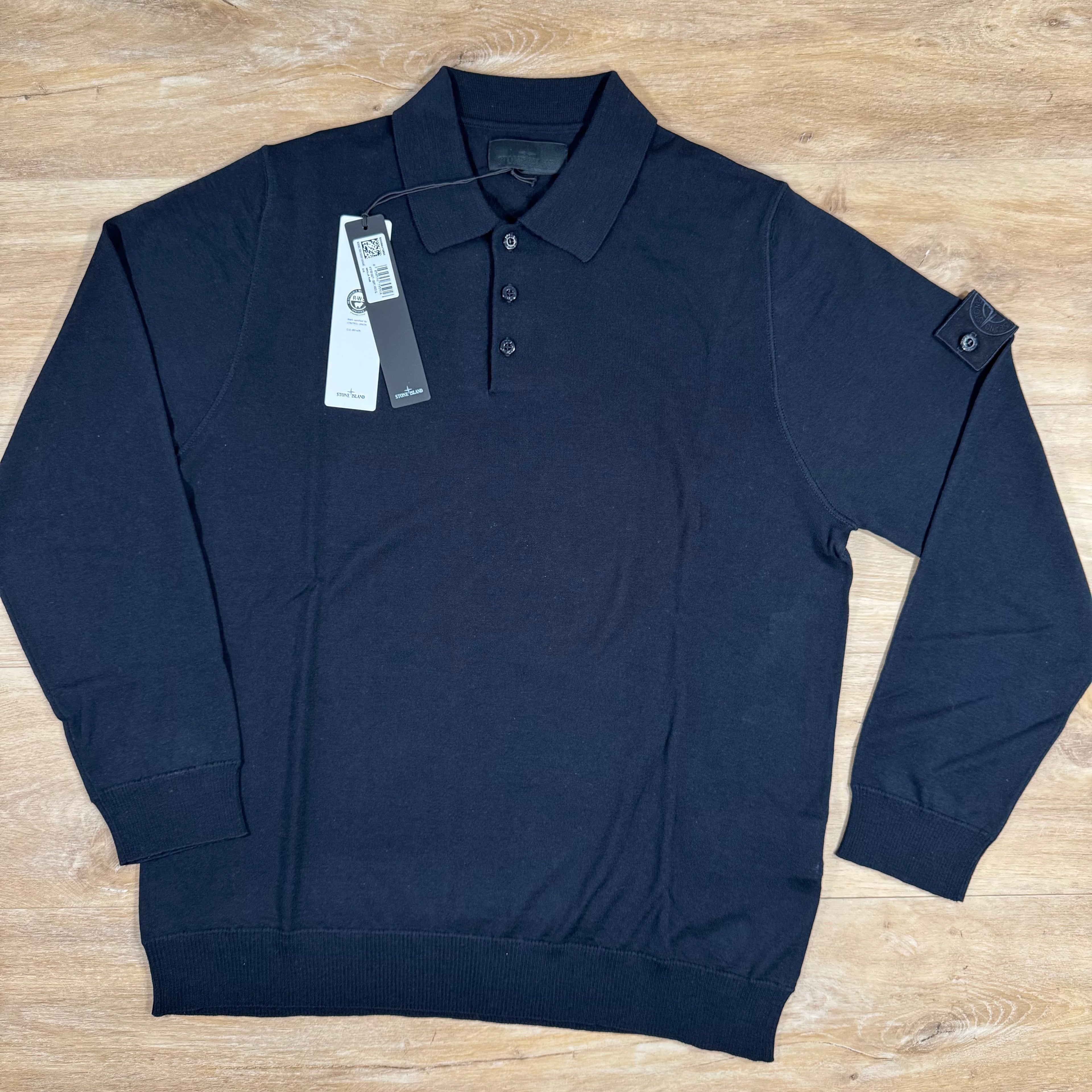 Stone Island Light Pure Wool Long-Sleeved Ghost Polo Shirt in Navy