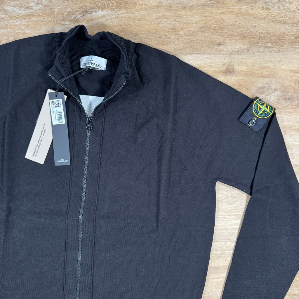 Stone Island Light Organic Cotton Knit Cardigan in Black