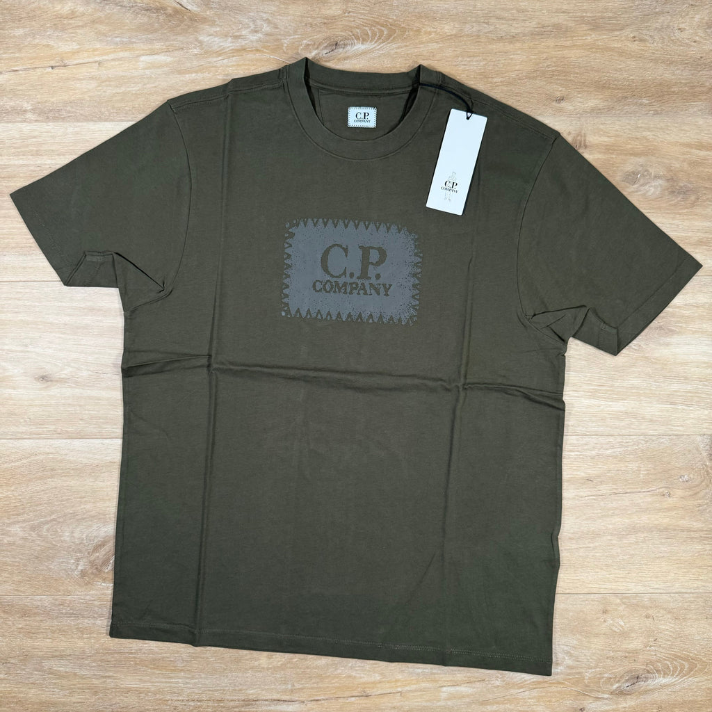 CP Company Stitch Block Logo T-Shirt in Ivy Green