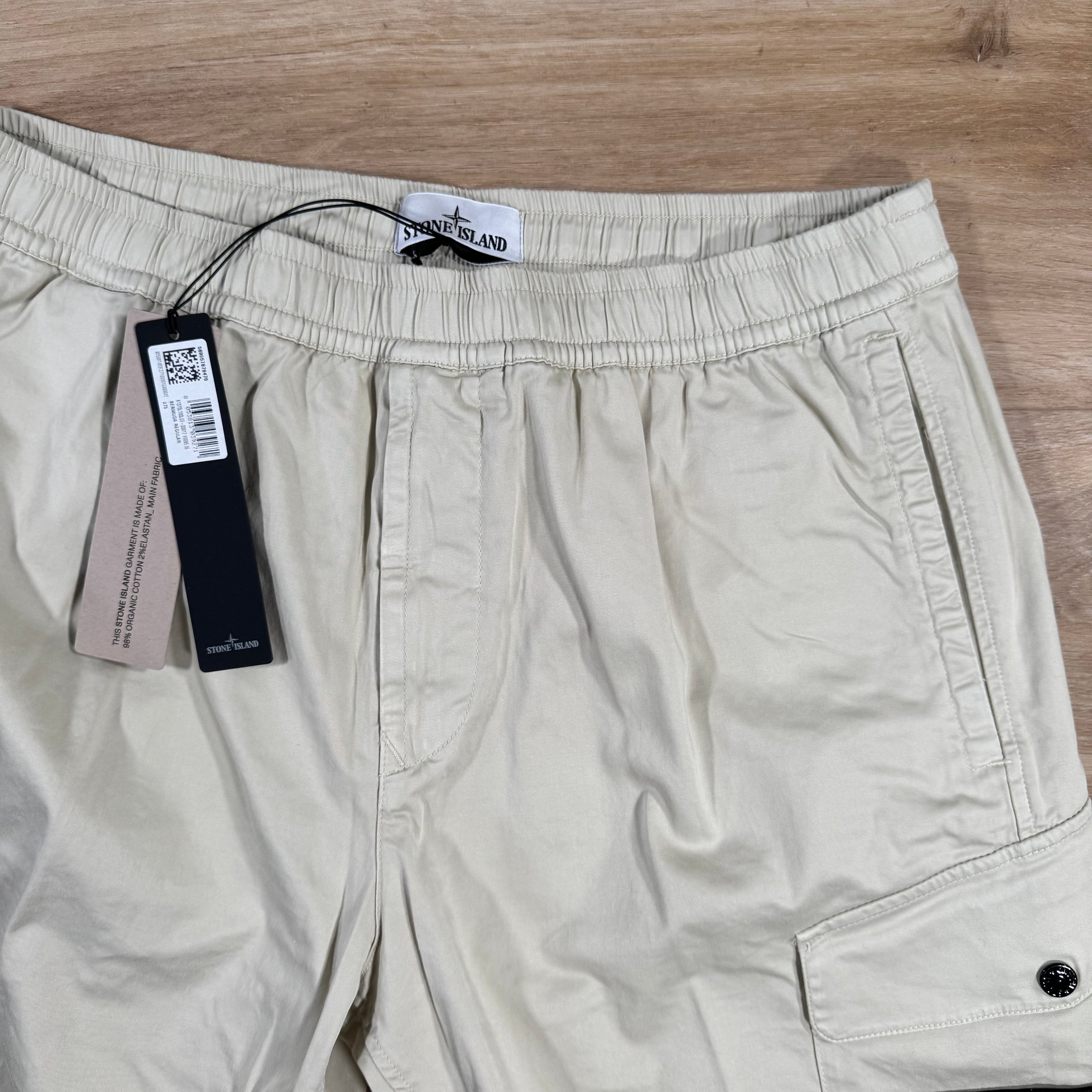 Stone Island Organic Stretch Cotton Cargo Bermuda Shorts in Sand