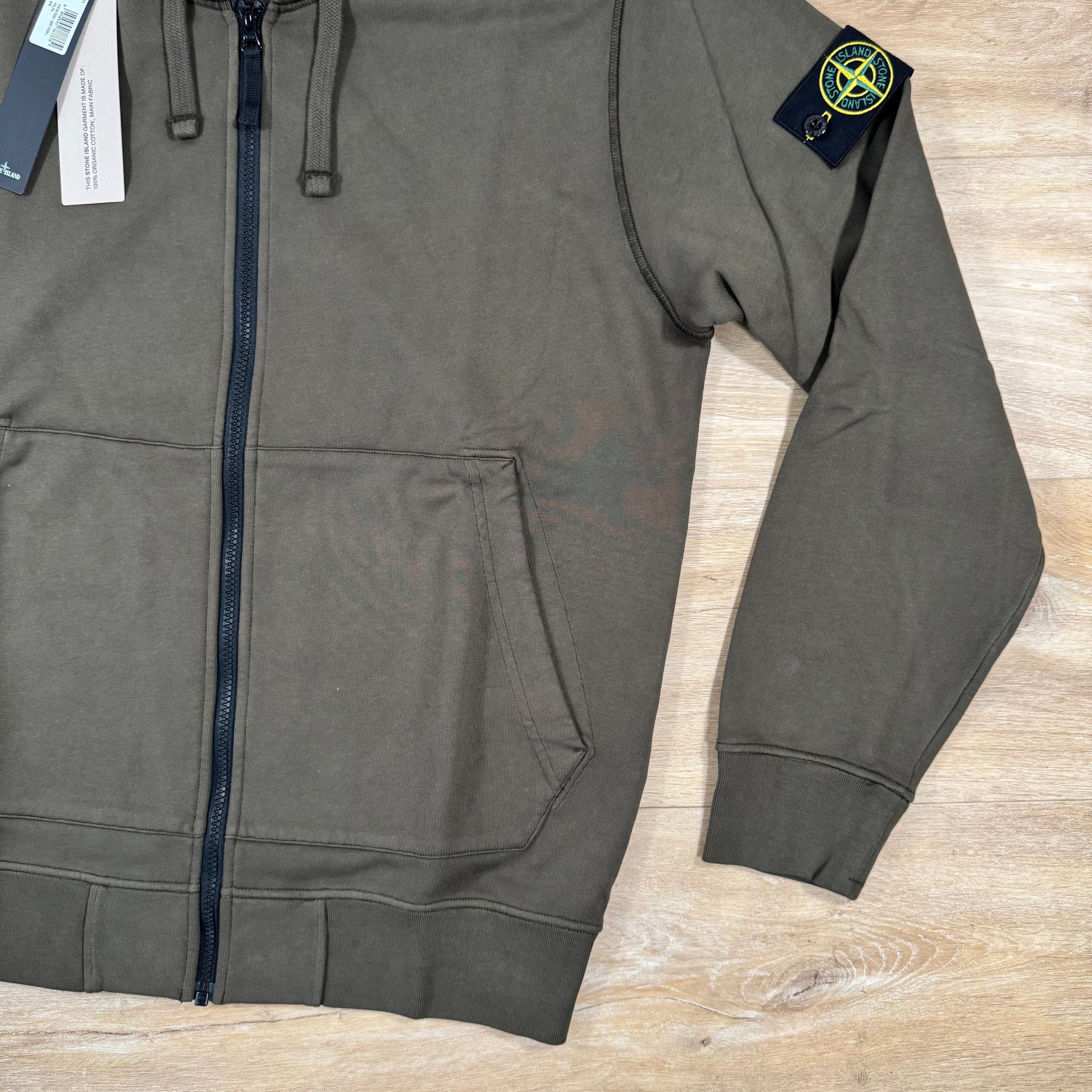 Stone Island Organic Cotton Fleece Zip Hoodie in Military Green