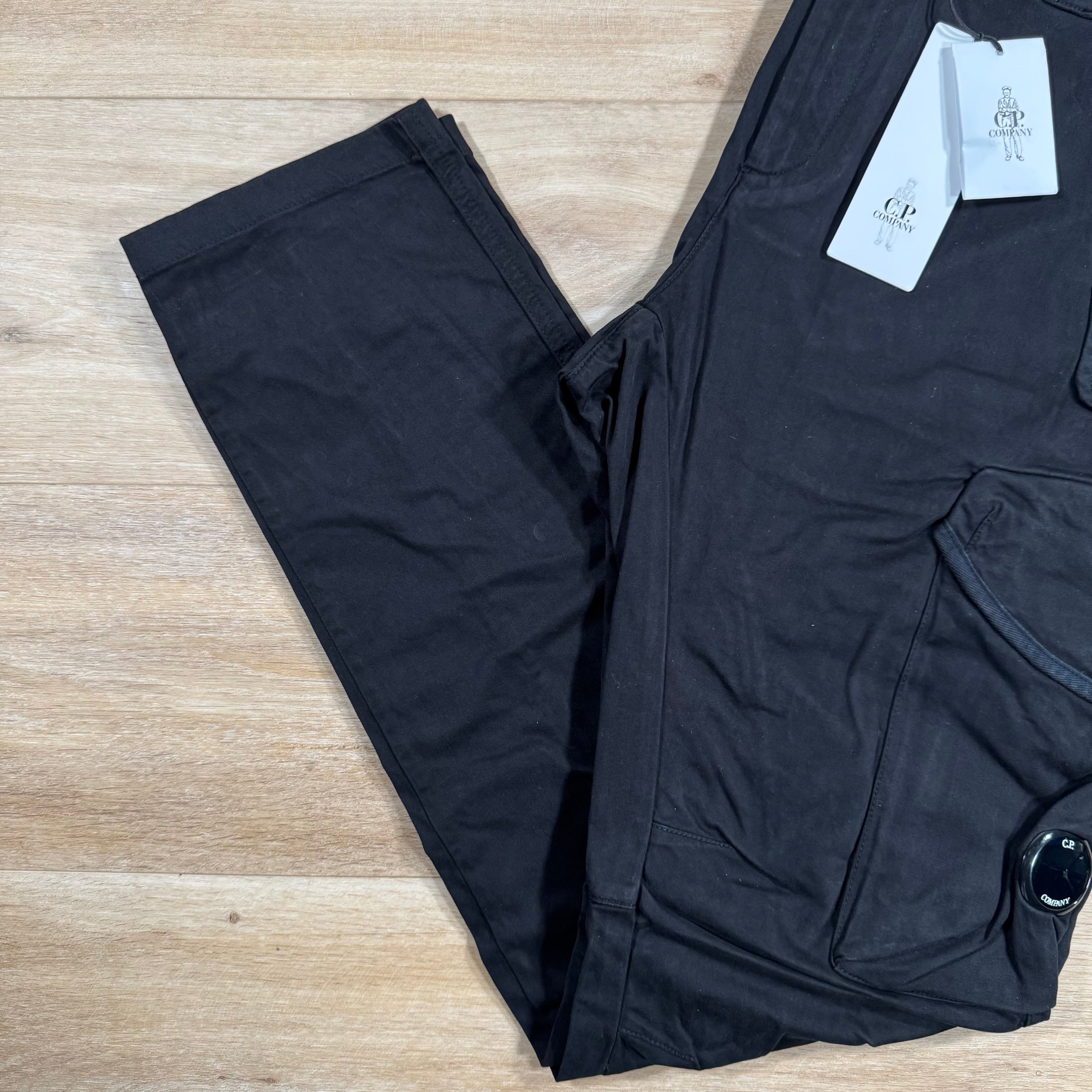 CP Company Stretch Sateen Utility Cargo Lens Pants in Black
