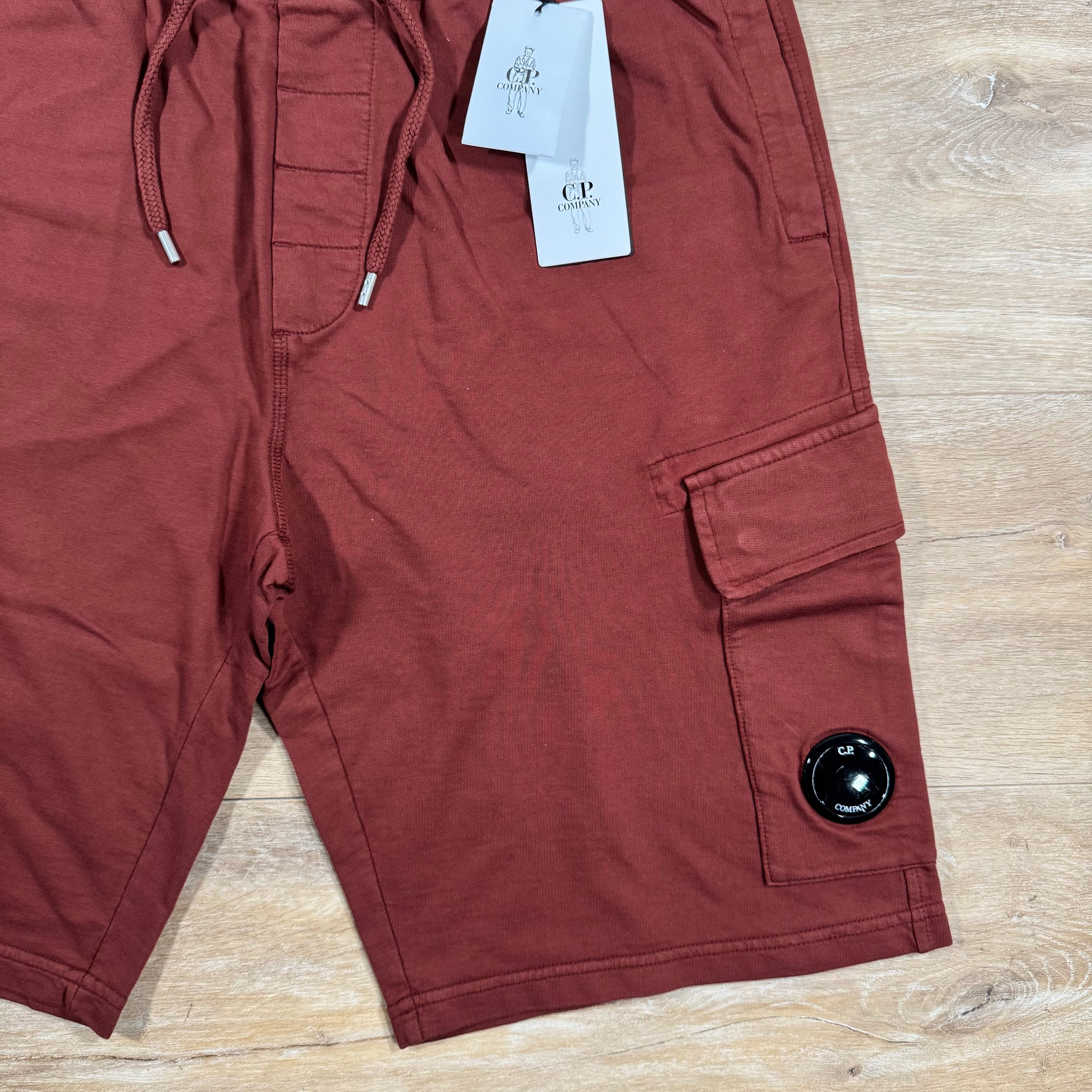 CP Company Light Fleece Cargo Lens Shorts in Sable - Brown