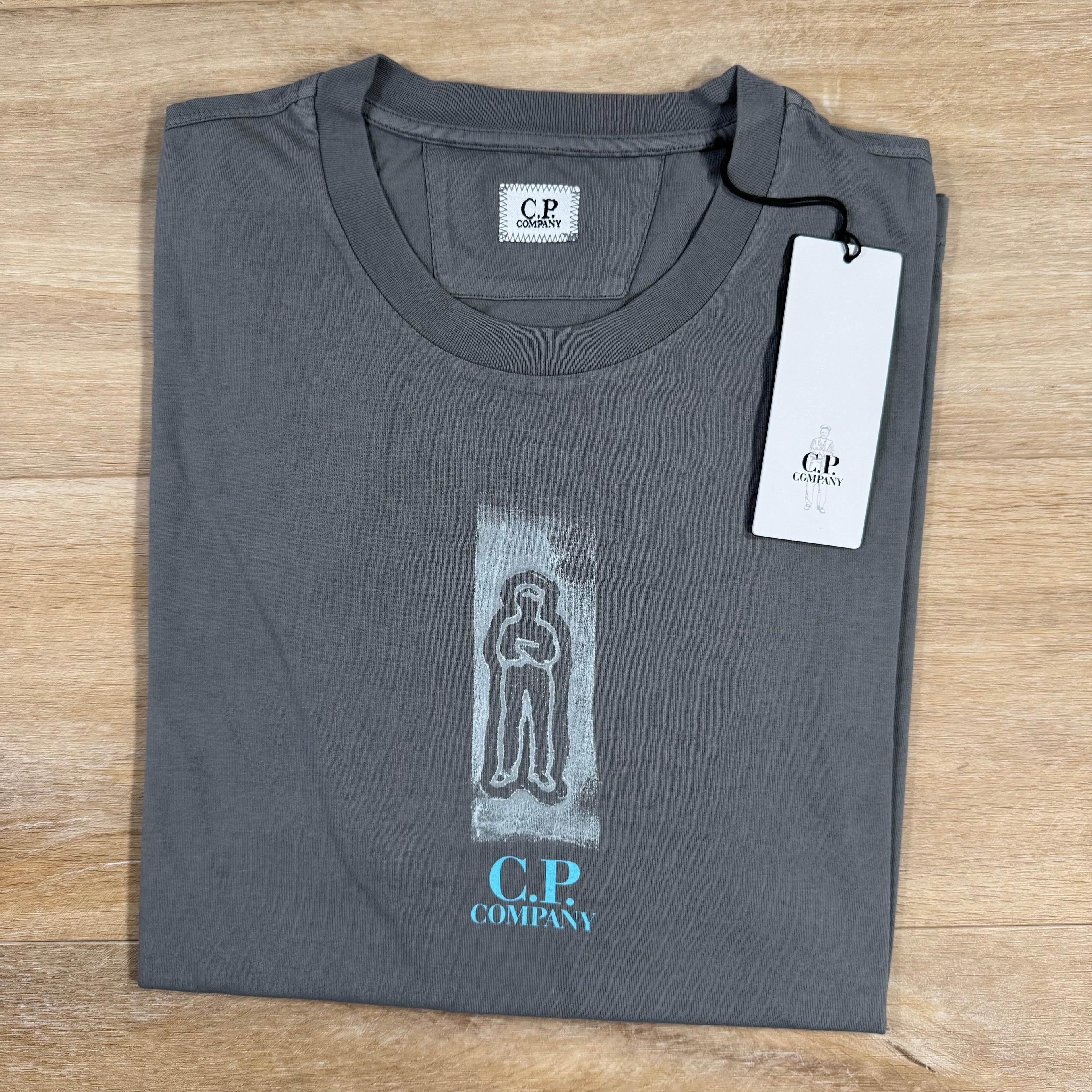 CP Company 24/1 Front and Back Logo T-Shirt in Smoked Pearl