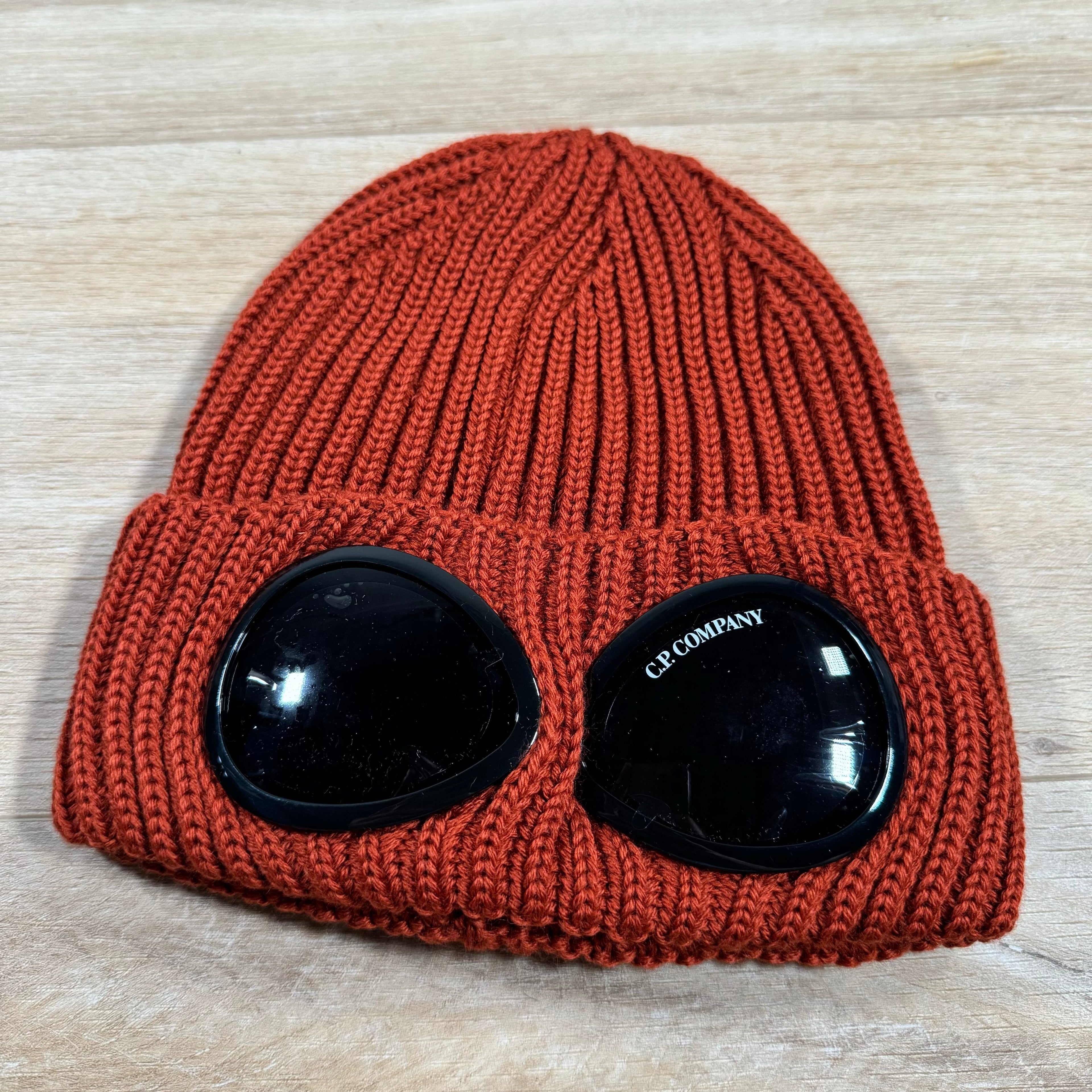 CP Company Extra Fine Merino Wool Goggle Beanie in Bombay Brown