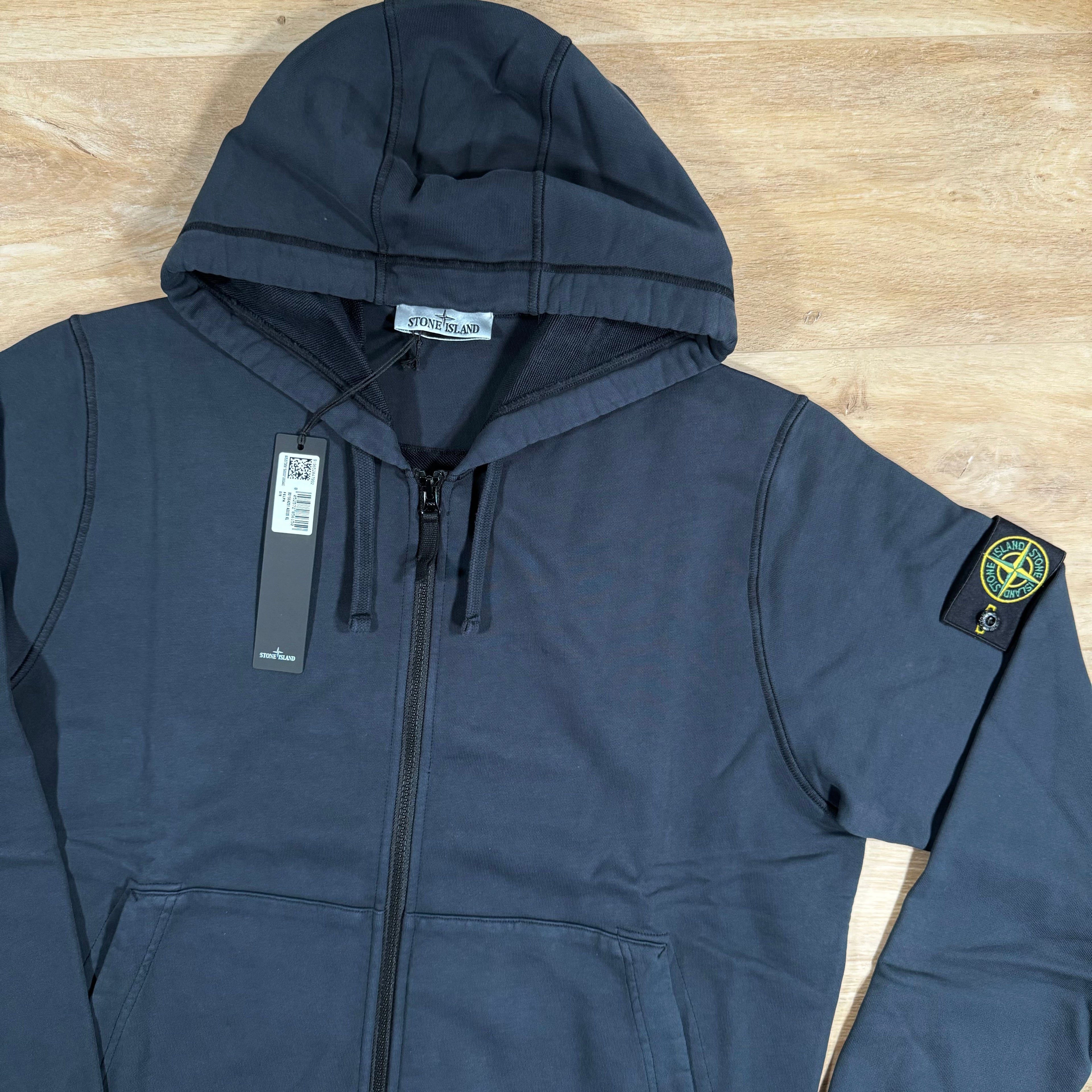 Stone Island Organic Cotton Fleece Zip Hoodie in Navy