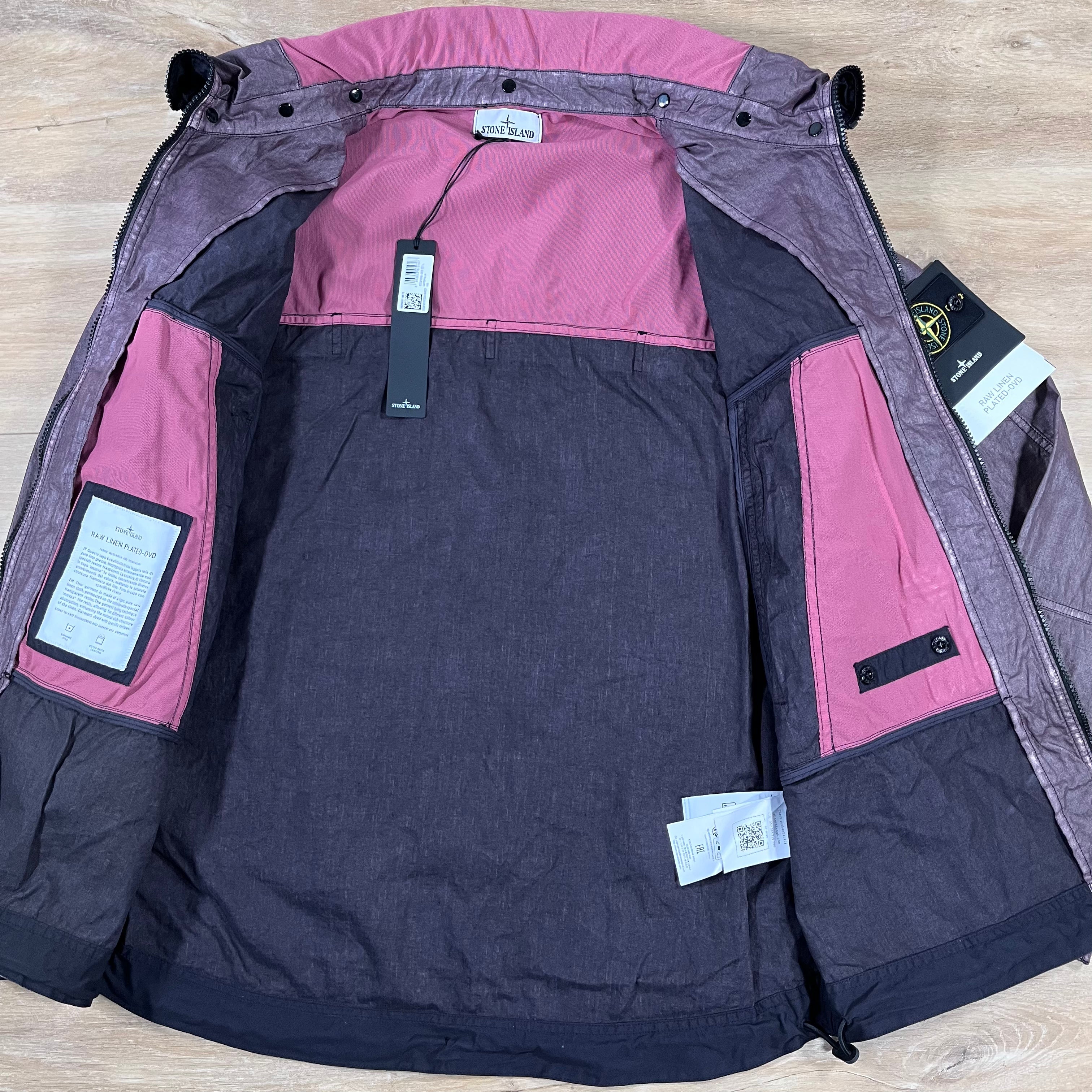 Stone Island Raw Linen Plated-OVD Jacket in Burgundy