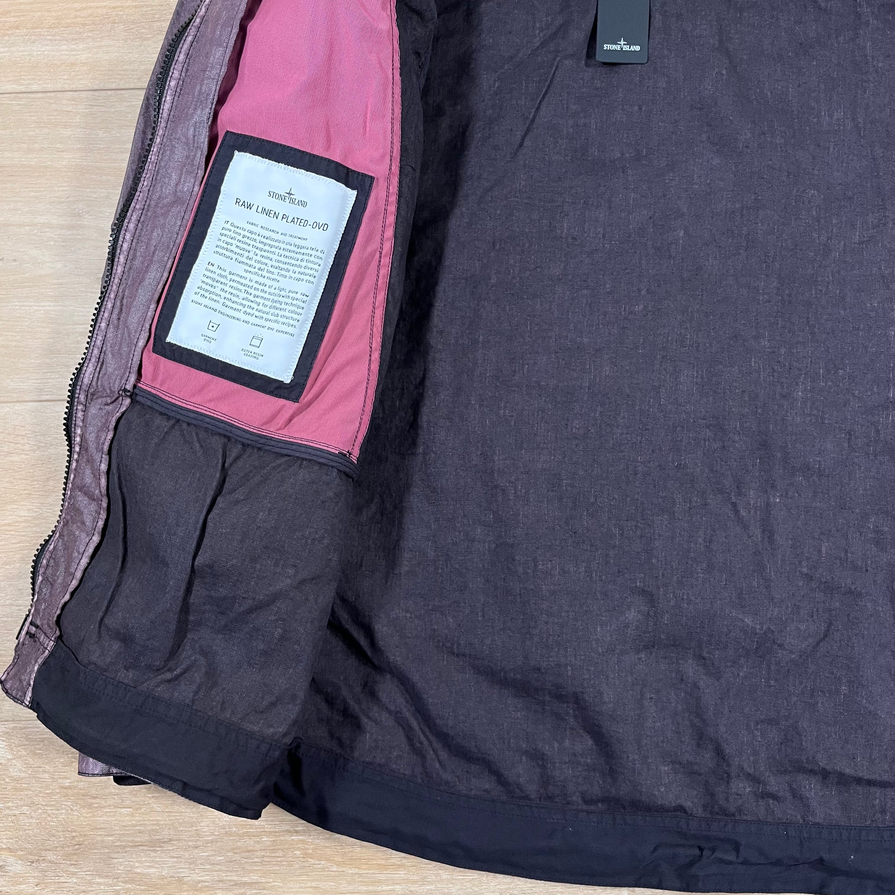 Stone Island Raw Linen Plated-OVD Jacket in Burgundy