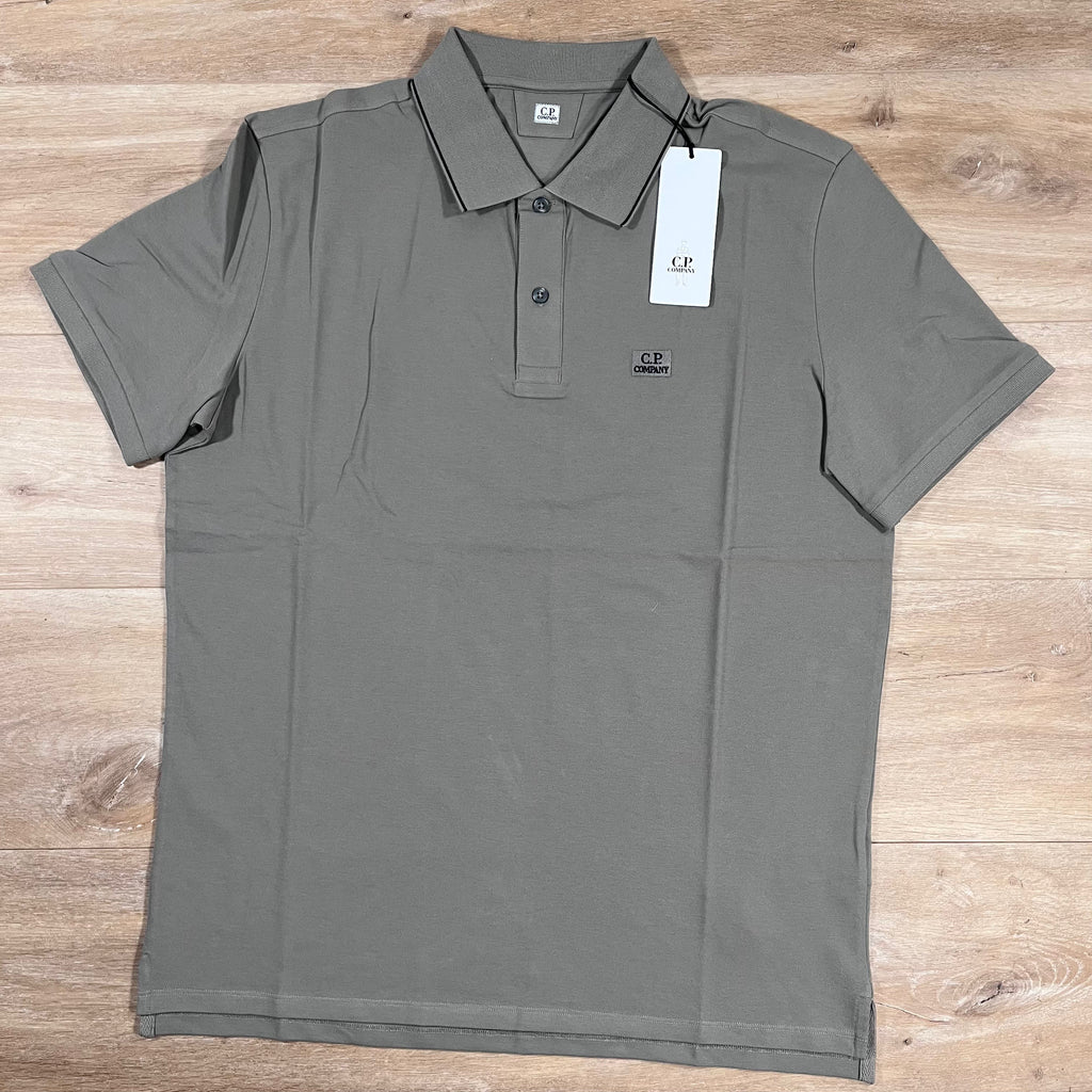 CP Company Stretch Piquet Striped Collar Polo Shirt in Fallen Rock