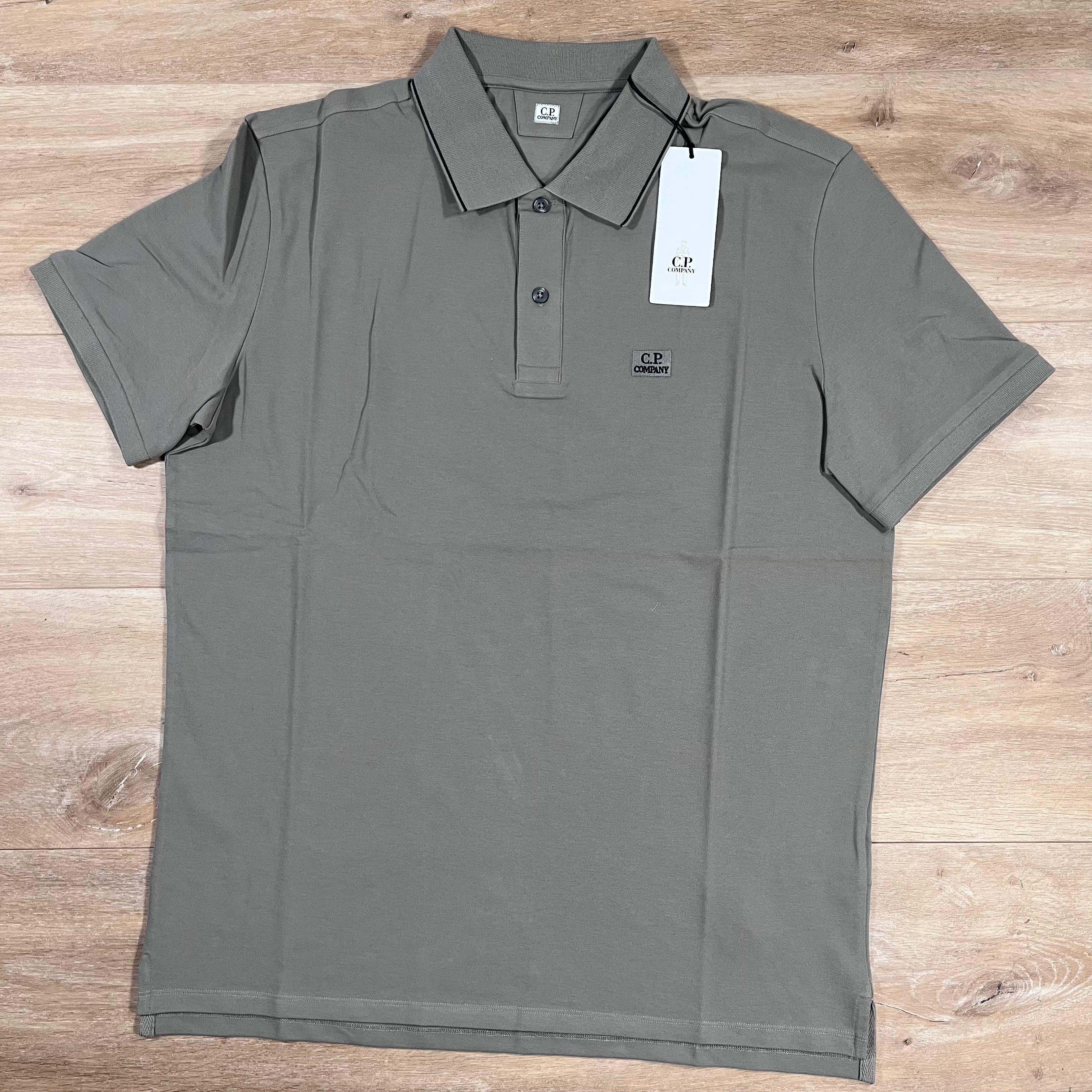CP Company Stretch Piquet Striped Collar Polo Shirt in Fallen Rock