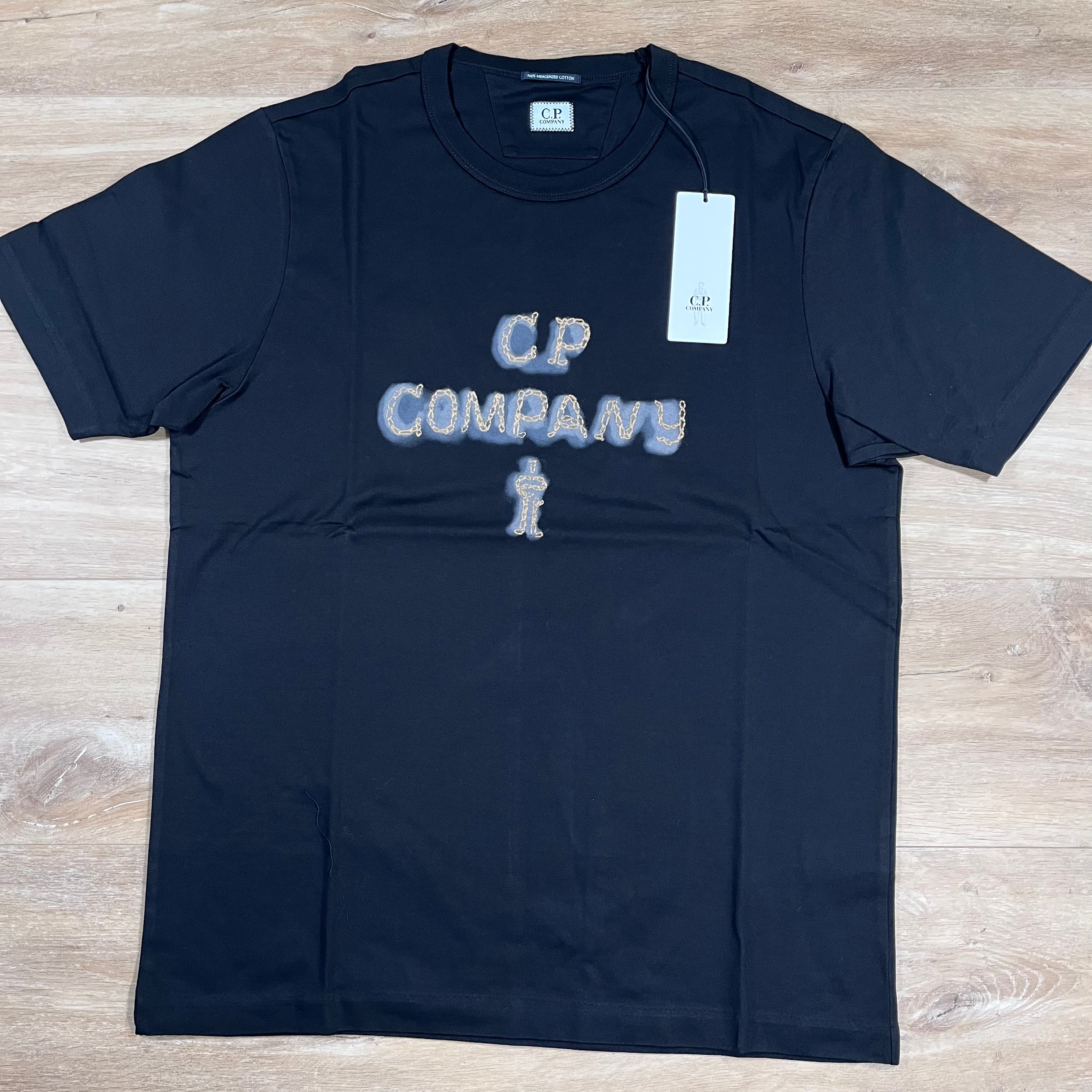 CP Company Mercerized 30/2 Jersey Twisted Logo T-Shirt in Black