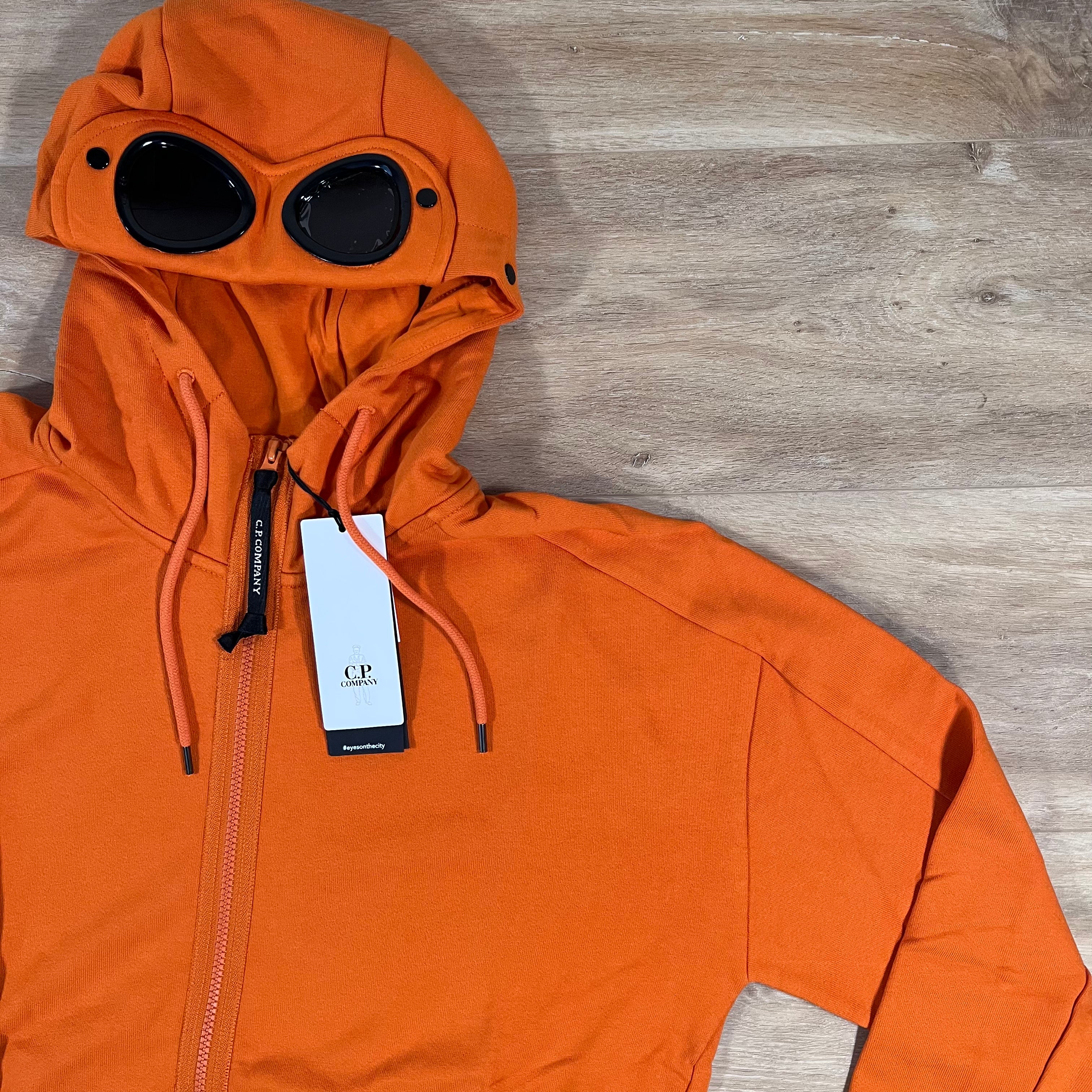 CP Company Diagonal Raised Fleece Goggle Hoodie in Russet Orange