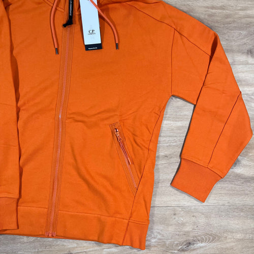 CP Company Diagonal Raised Fleece Goggle Hoodie in Russet Orange