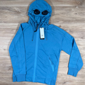 CP Company Diagonal Raised Fleece Goggle Hoodie in Aegean Blue