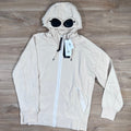 CP Company Diagonal Raised Fleece Goggle Hoodie in Pistachio Shell