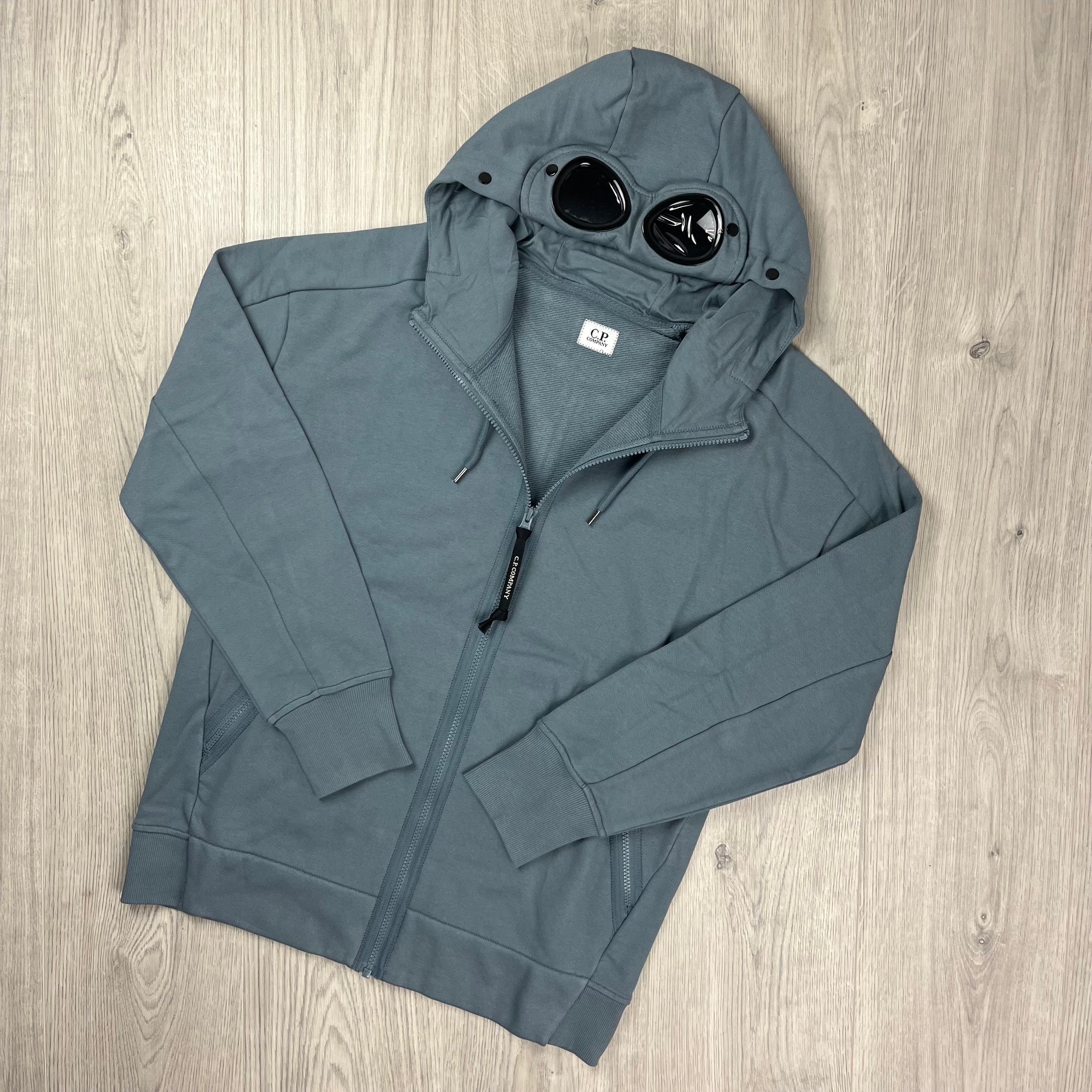 CP Company Raised Fleece Goggle Hoodie - Stormy