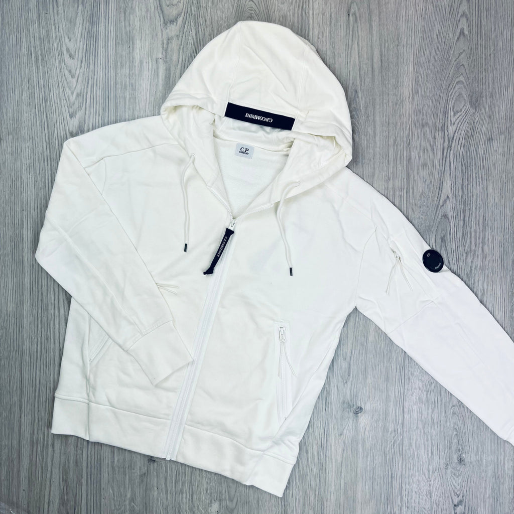 CP Company Raised Fleece Zip Hoodie - White