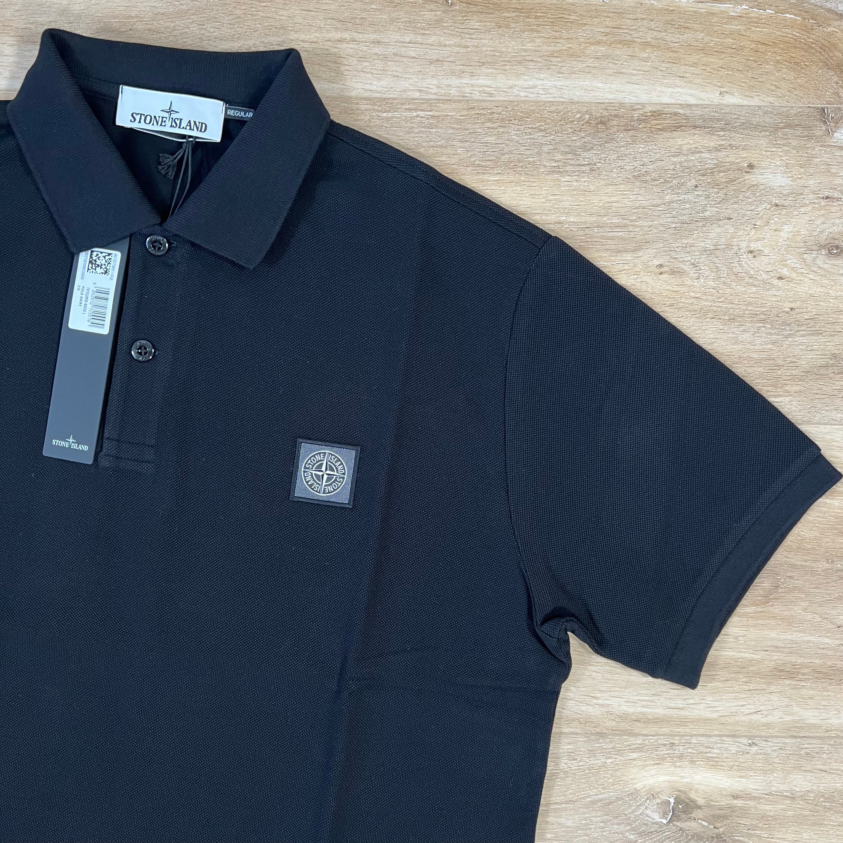 Stone Island Organic Cotton Pique Regular Fit Polo Shirt in Black