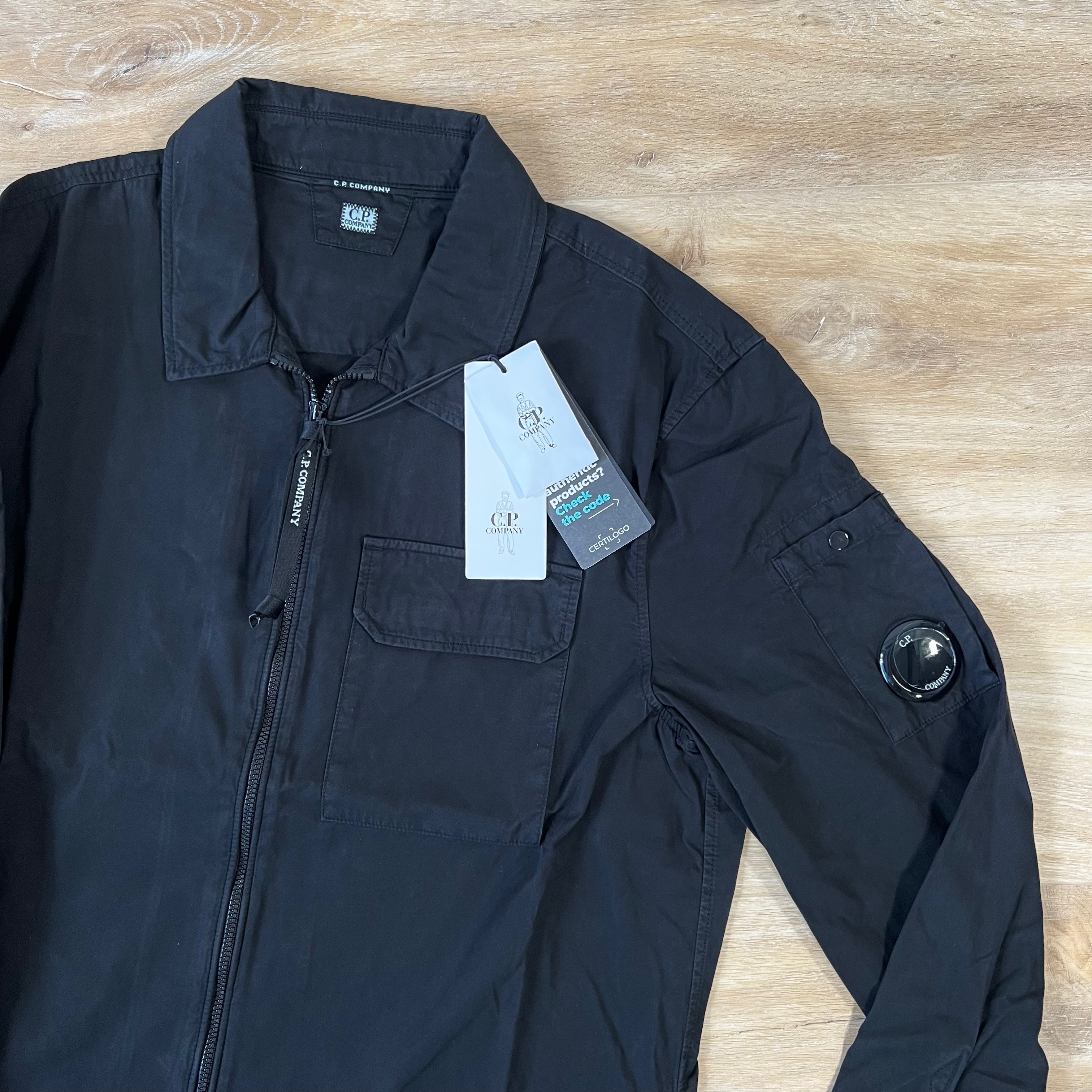 CP Company Organic Gabardine Lens Overshirt in Black